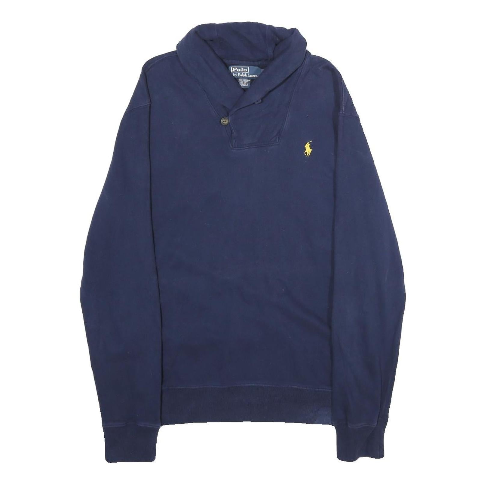 POLO RALPH LAUREN Mens Navy Blue Shawl Collar M Cotton Blend Sweatshirt Refurbished - N/A refurbished available on Cerqular