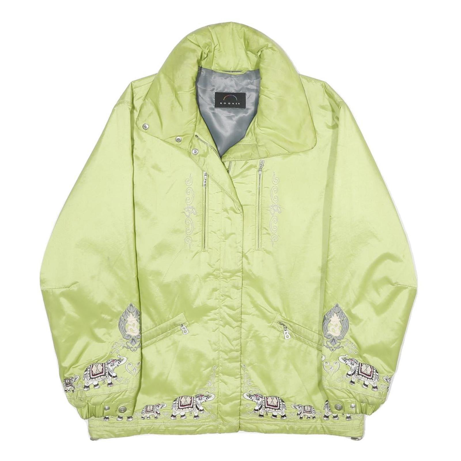BOGNER Womens Green Embroidered Zip Jacket L Satin Elephant Pattern Refurbished - N/A refurbished available on Cerqular