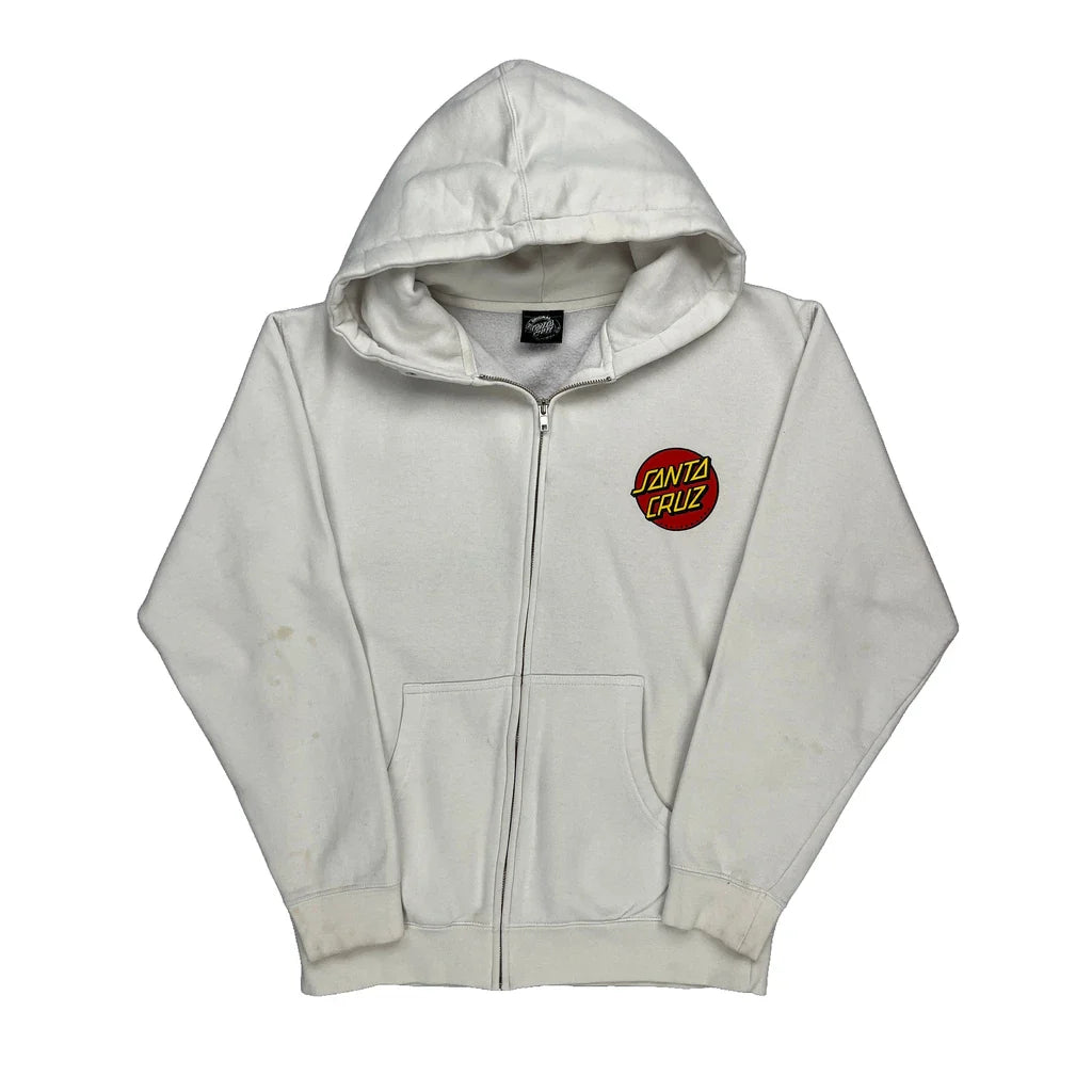 Santa Cruz Hoodie - Medium White Cotton Refurbished - Thrifted (note: this is a term often used to describe second- refurbished available on Cerqular