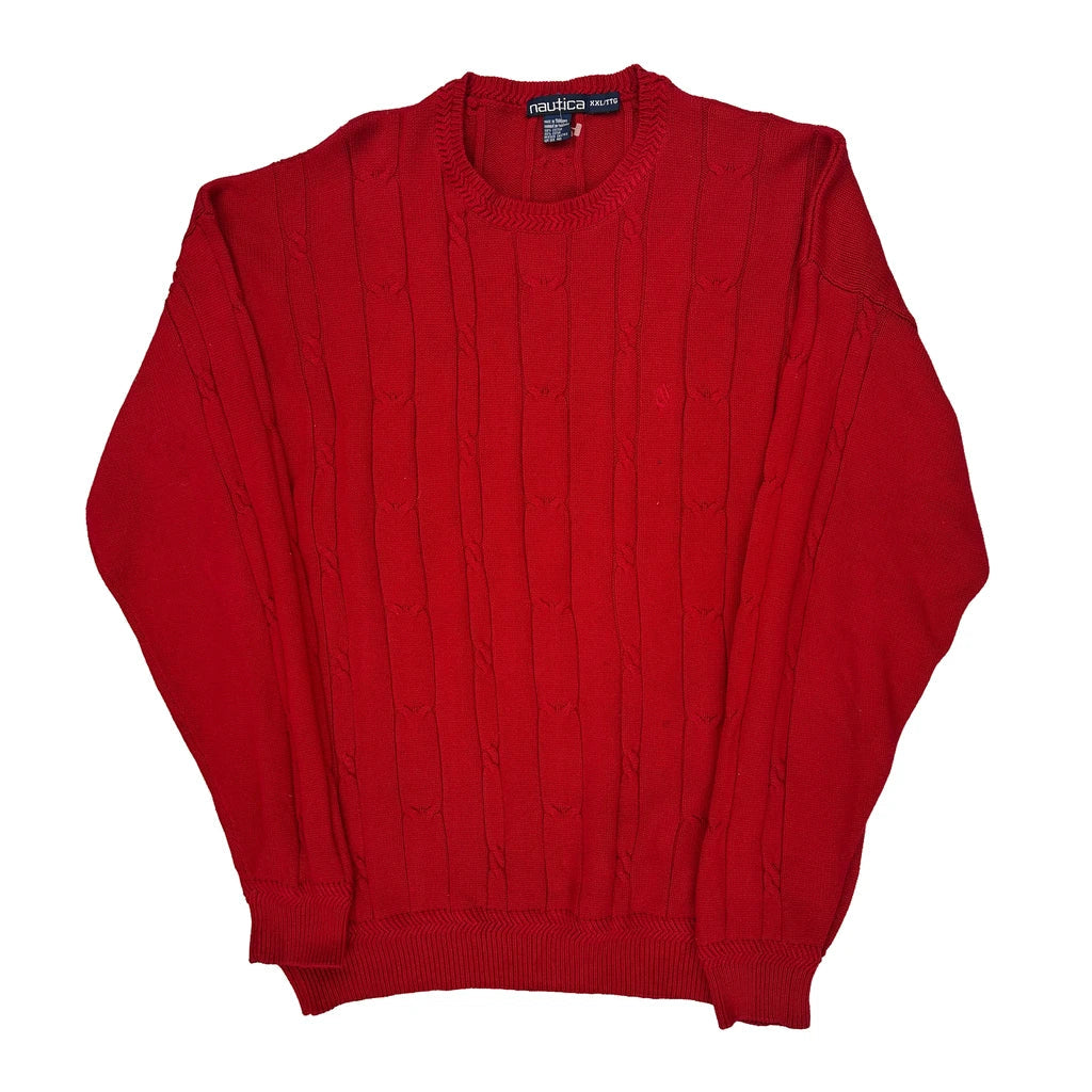 Nautica Jumper - 2XL Red Cotton Refurbished - Thrifted (note: this is a term often used to describe second- refurbished available on Cerqular