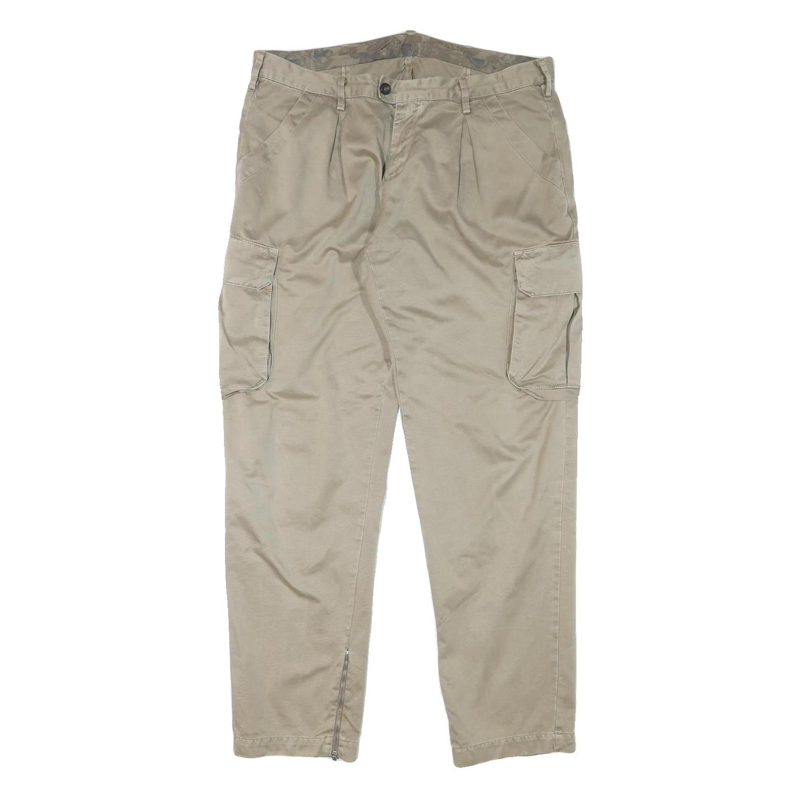 MATHS Mens Cotton Blend Beige Relaxed Cargo Trousers W36 L32 Zip Pockets Refurbished - N/A refurbished available on Cerqular