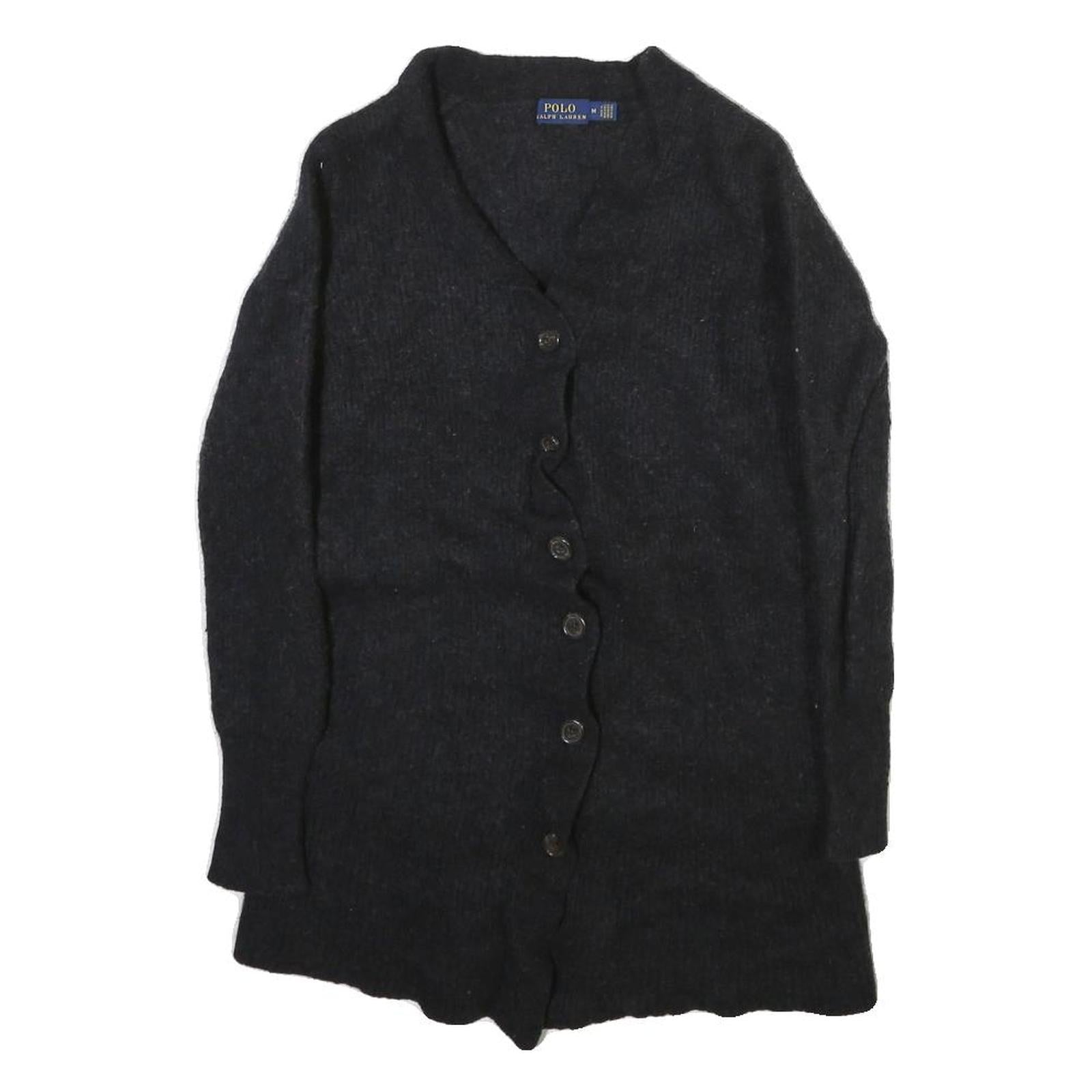 POLO RALPH LAUREN Womens Black Wool Plain Button Up Jumper V Neck Tight Knit M Refurbished - N/A refurbished available on Cerqular