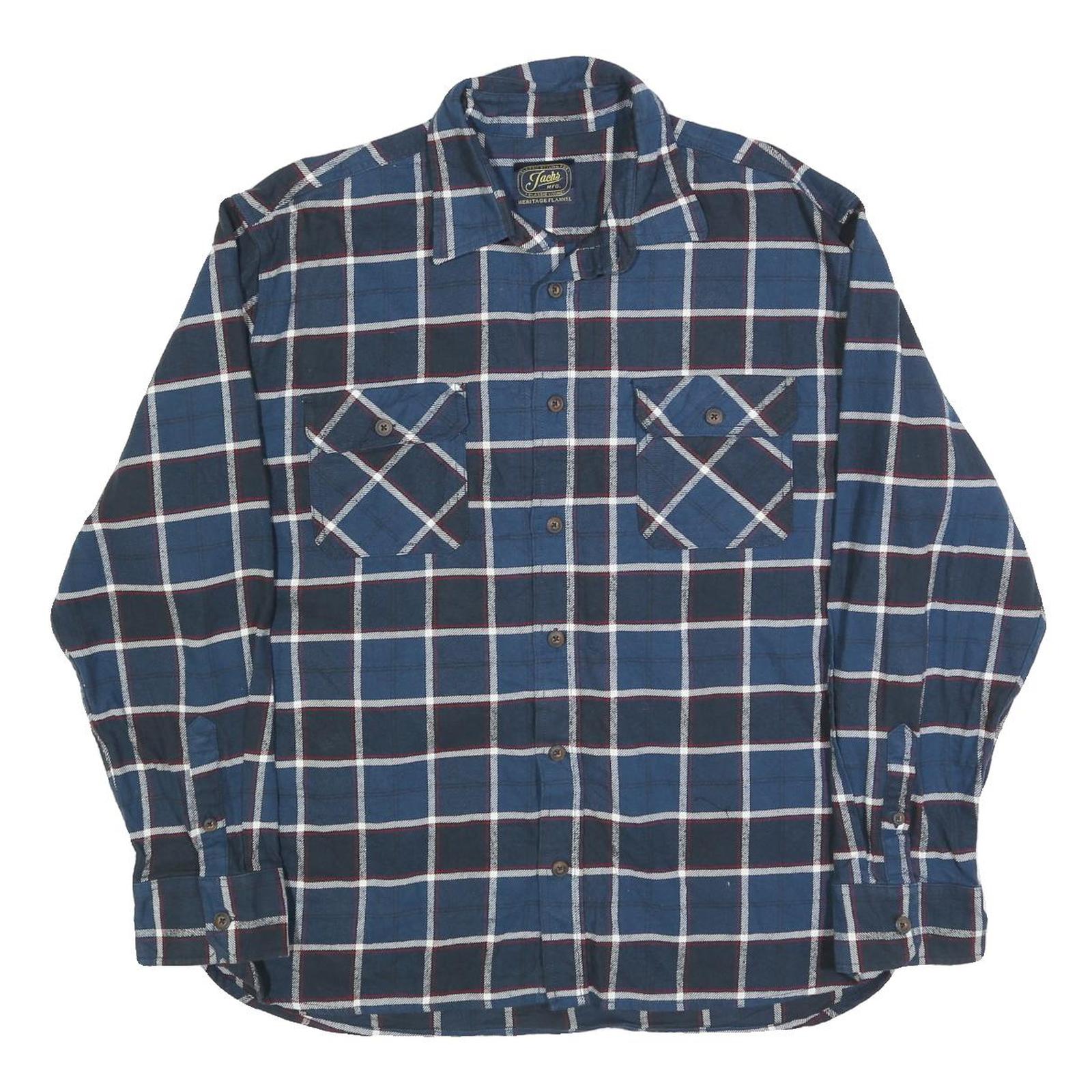 JACHS Mens Blue & Black Check Flannel Shirt XL Button Down Casual Refurbished - N/A refurbished available on Cerqular