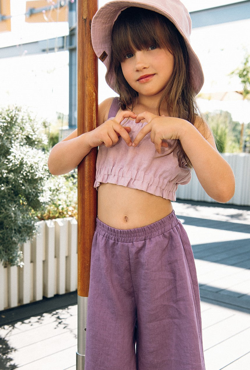 Girl's crop linen top - Lilac | Size: 4-6 years Refurbished - N/A (Note: This brand may not be well-known globally refurbished available on Cerqular