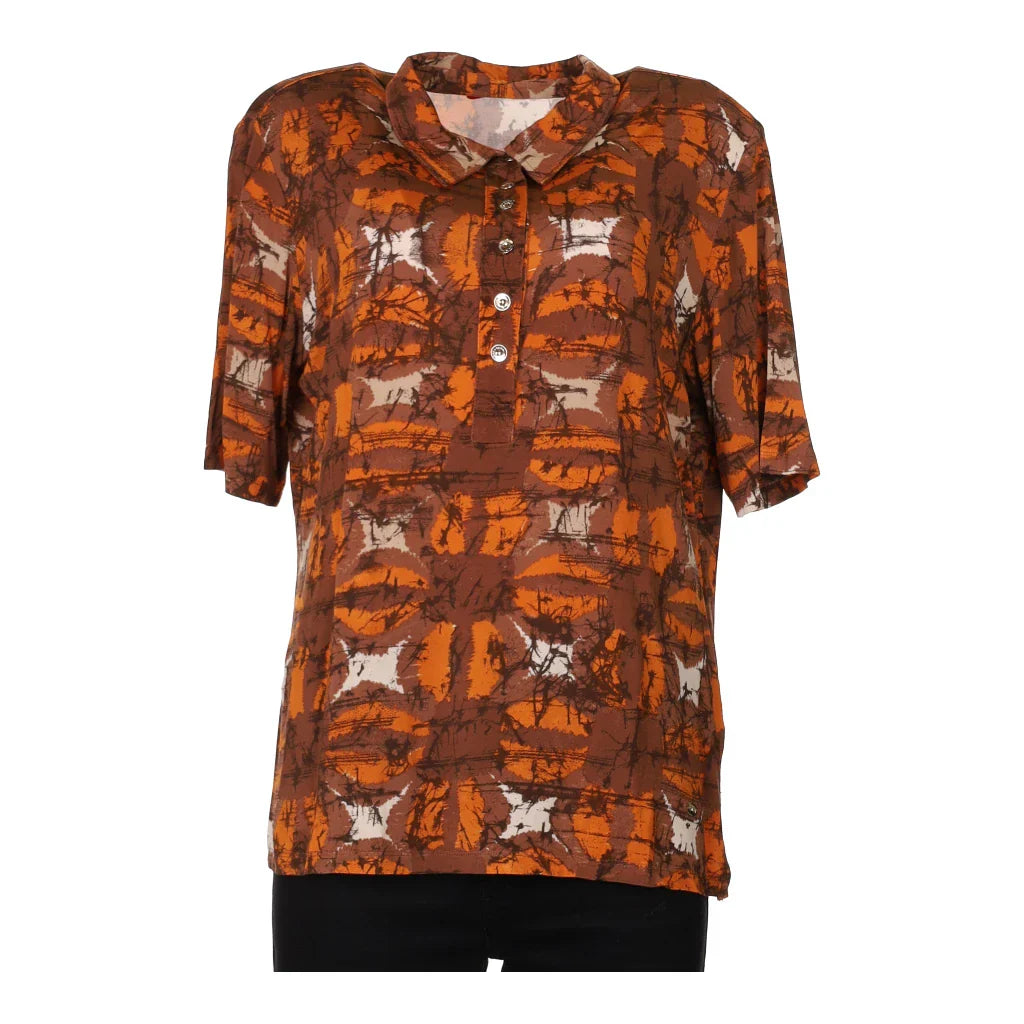 Krizia Short Sleeve Shirt - XL Brown Viscose Blend Refurbished - Thrifted (note: this is a term often used to describe second- refurbished available on Cerqular