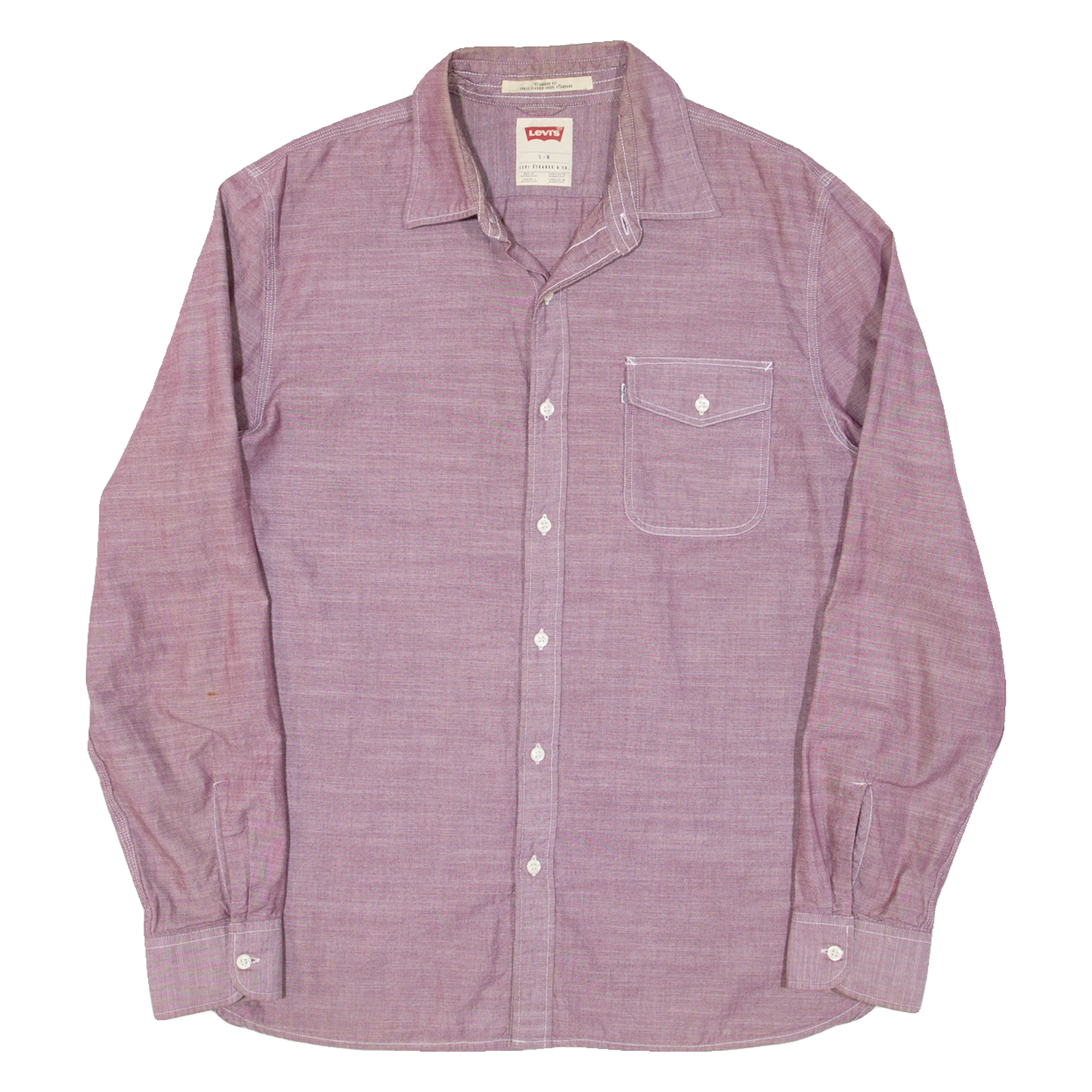 LEVI'S Mens Plain Shirt Maroon Long Sleeve L Refurbished - N/A refurbished available on Cerqular