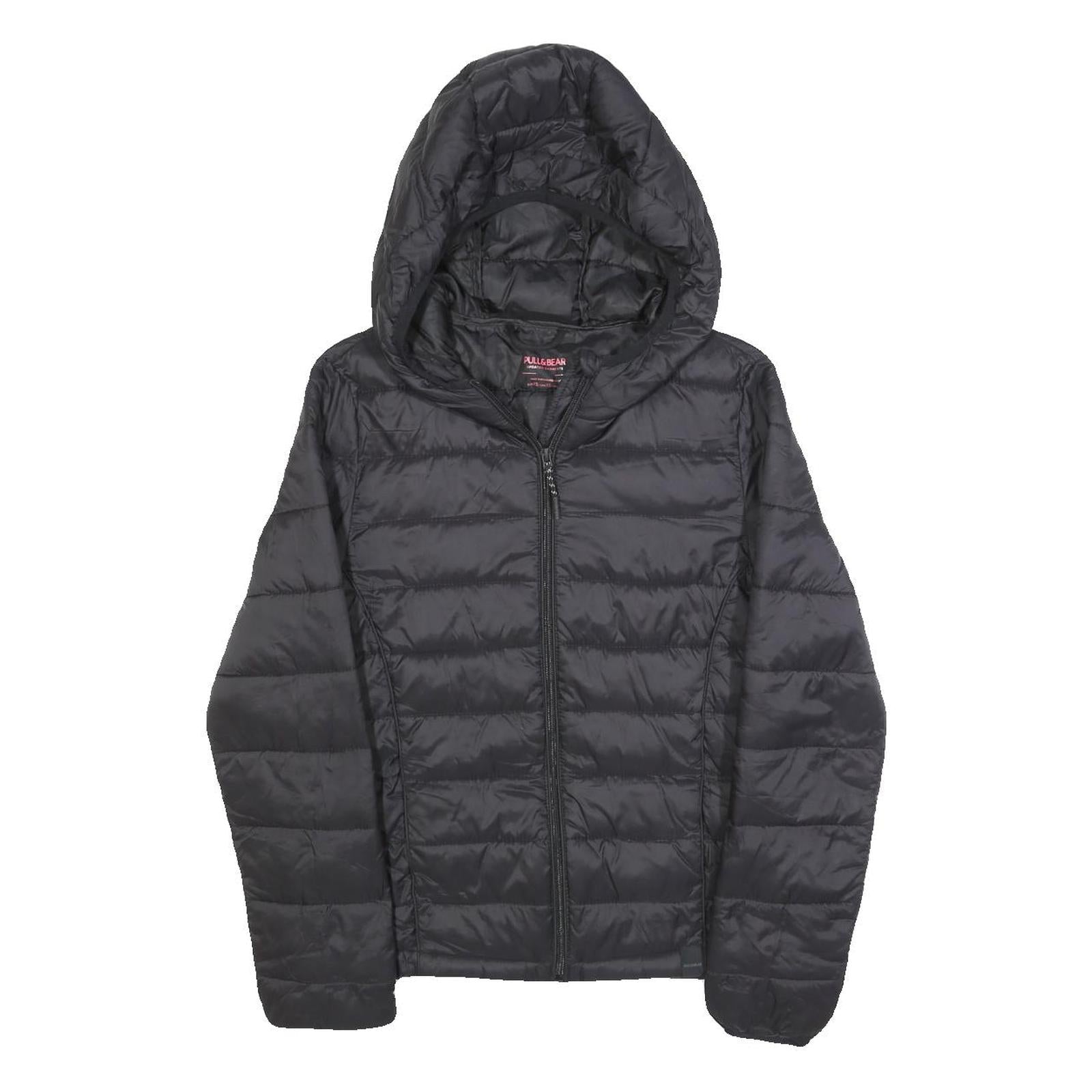 PULL & BEAR Womens Black Polyester Blend Quilted Hooded Jacket XS Zip Closure Refurbished - N/A refurbished available on Cerqular