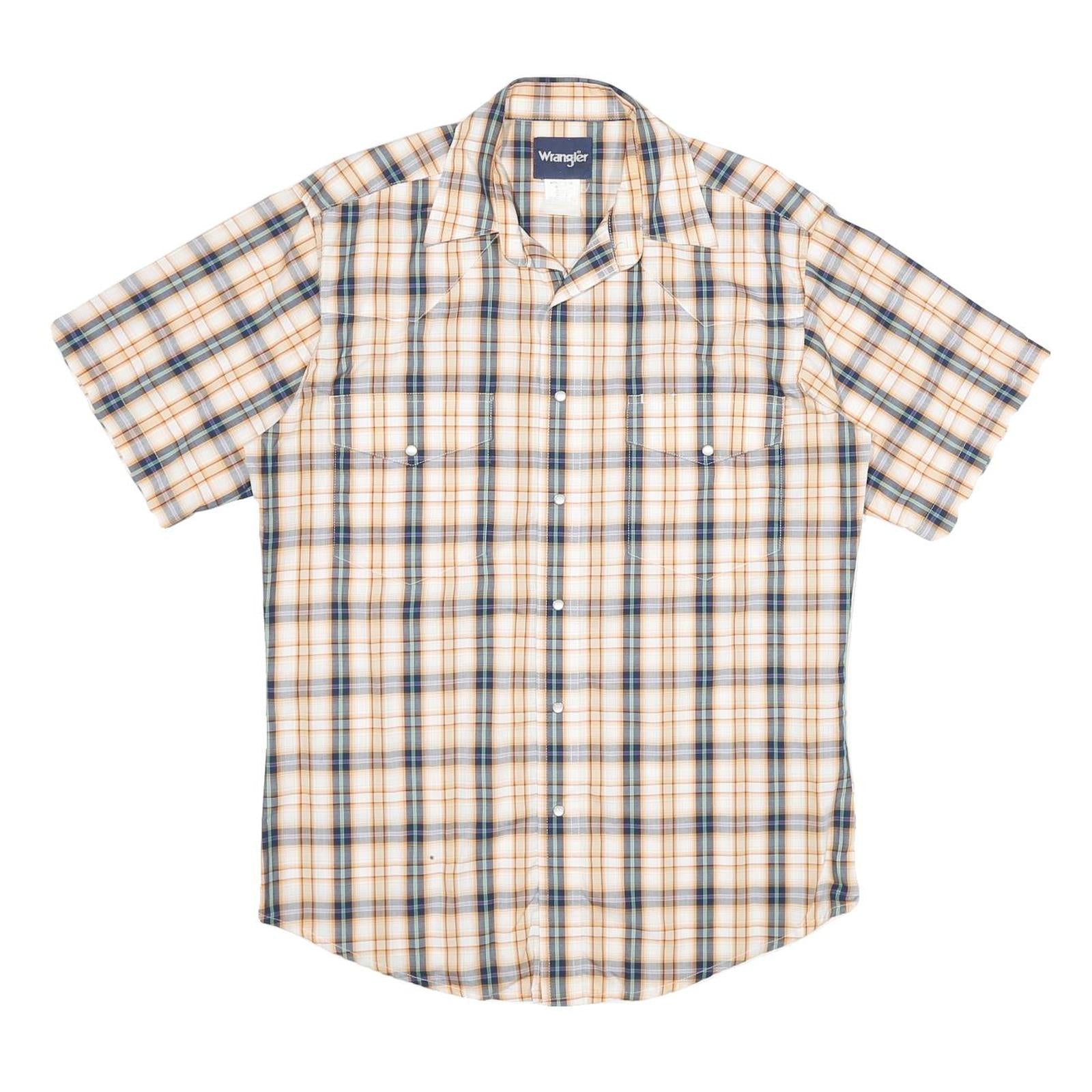 WRANGLER Mens Beige & Blue Checked Short Sleeve Shirt M Casual Western Refurbished - N/A refurbished available on Cerqular