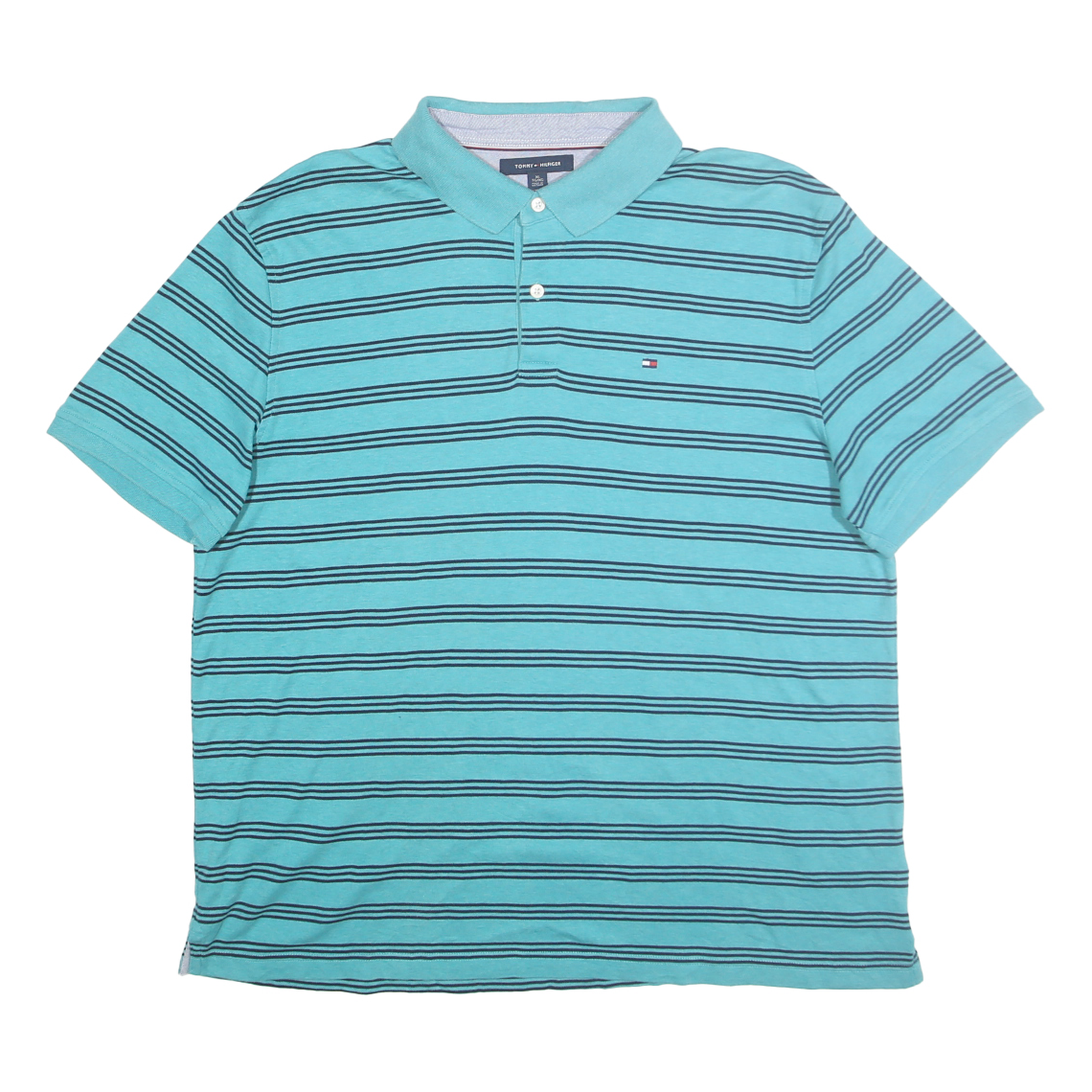 TOMMY HILFIGER Mens Blue Striped Polo Shirt XL Cotton Classic Fit Casual Refurbished - N/A refurbished available on Cerqular