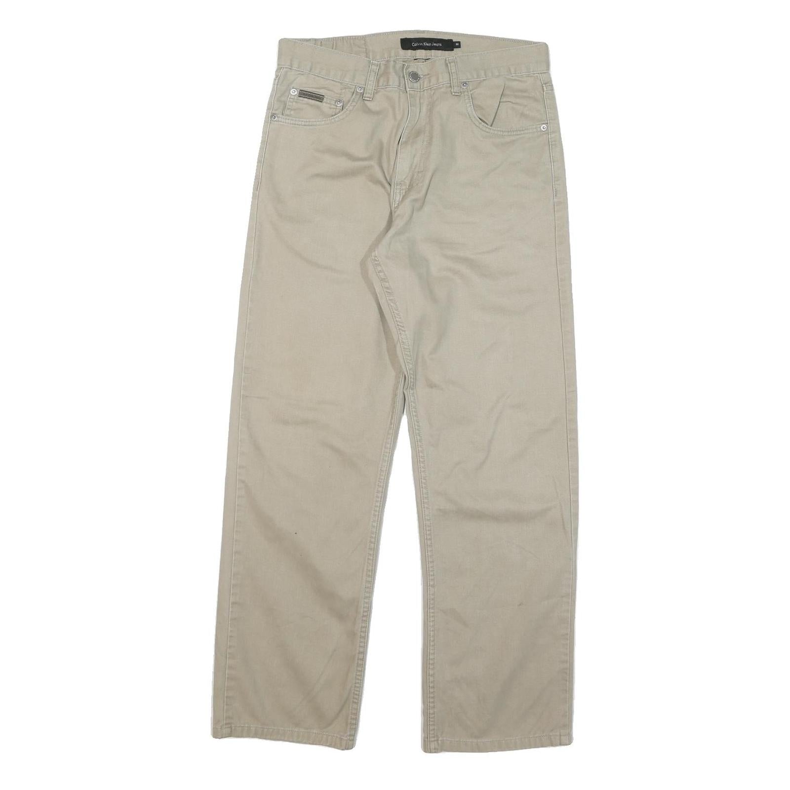 CALVIN KLEIN JEANS Mens Regular Beige Cotton Blend Zip Trousers W30 L29 Casual Refurbished - N/A refurbished available on Cerqular