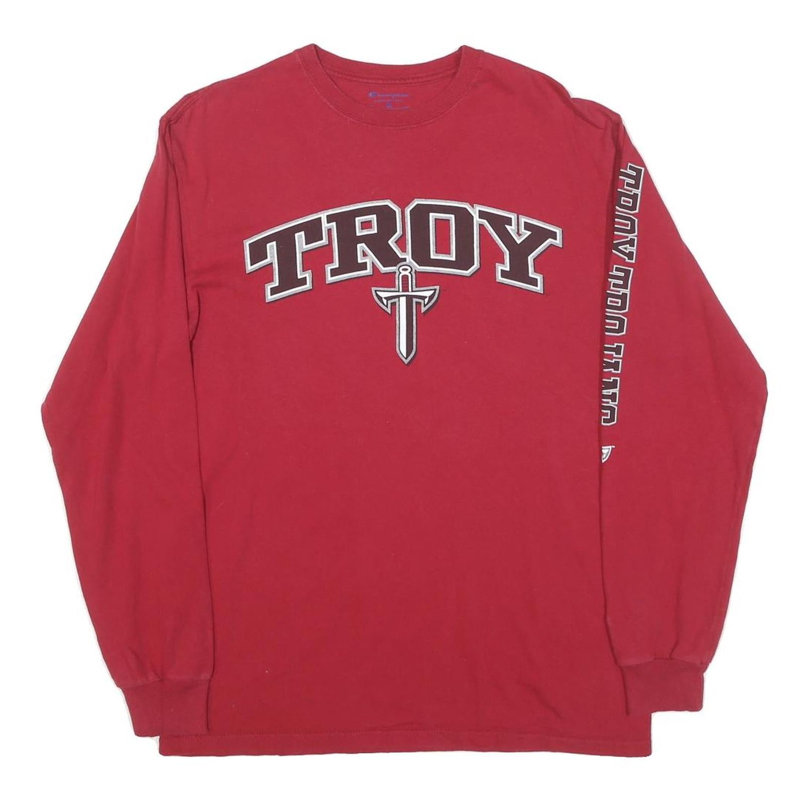 CHAMPION Mens Red Troy Long Sleeve Crew Neck Graphic T-Shirt M Cotton Blend Refurbished - N/A refurbished available on Cerqular