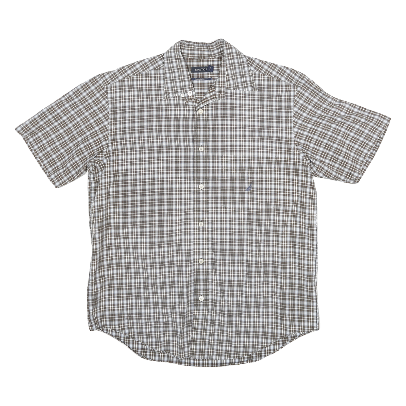 NAUTICA Mens Brown & White Check Shirt M Cotton Casual Button Short Sleeve Refurbished - N/A refurbished available on Cerqular