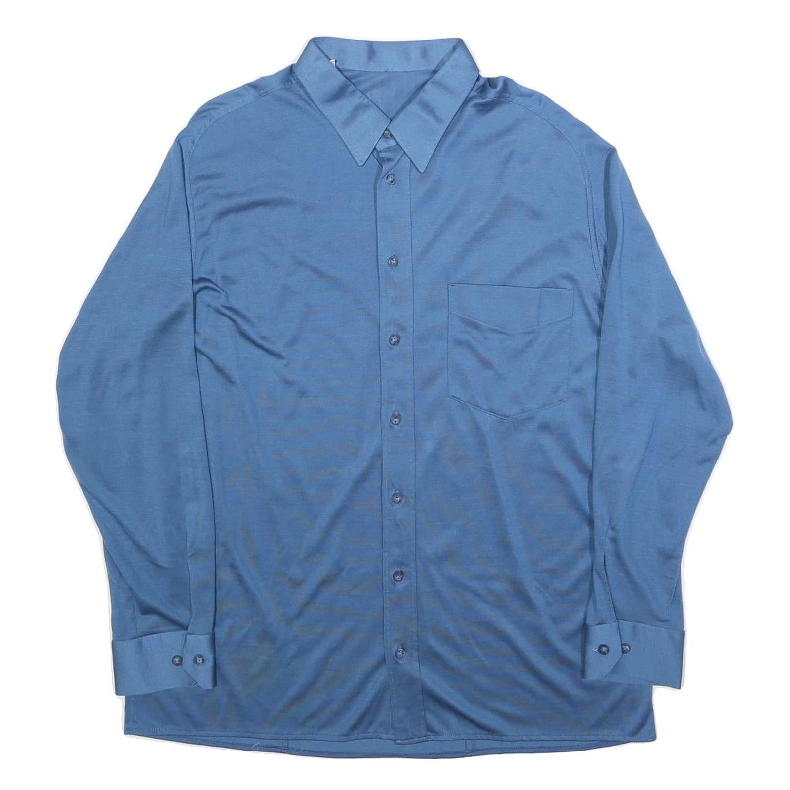 Mens Blue Polyester Long Sleeve Shirt L Classic Fit Button Collar Pocket Refurbished - N/A refurbished available on Cerqular