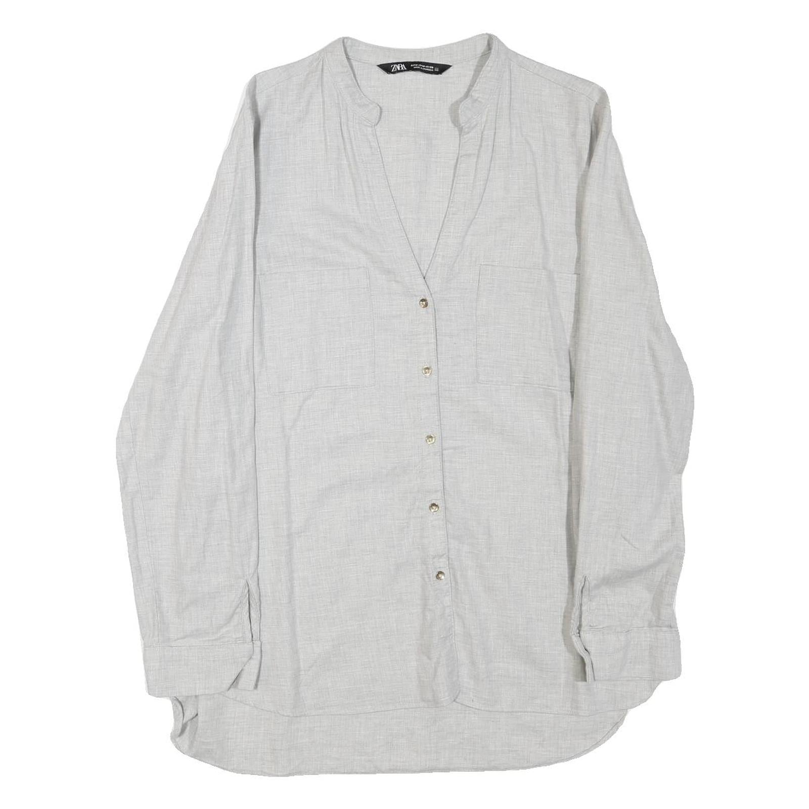 ZARA Womens Grey Cotton Blend Blouse Long Sleeve Button Neck M Casual Refurbished - N/A refurbished available on Cerqular