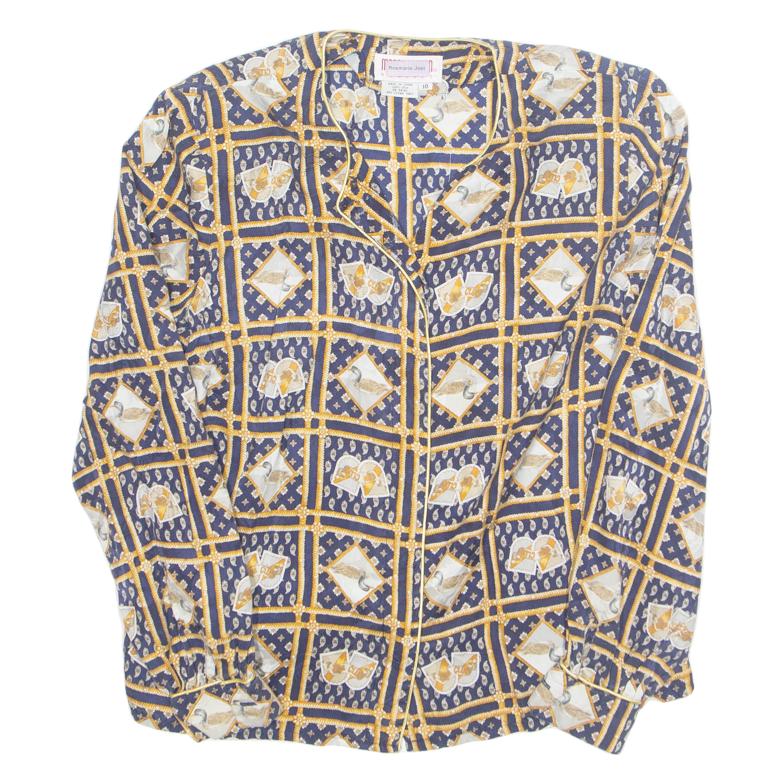 Womens Printed Blouse Blue Long Sleeve Crazy Pattern UK 10 Refurbished - N/A refurbished available on Cerqular