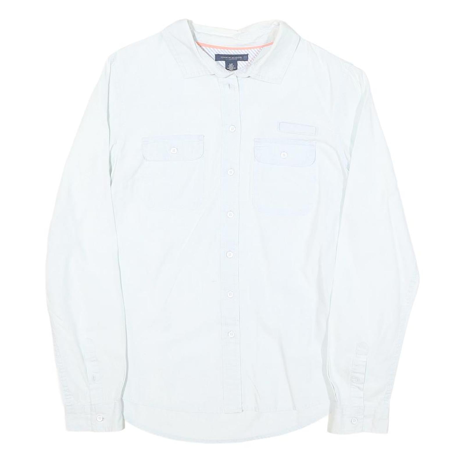 TOMMY HILFIGER Womens White Plain Shirt S Button Front Cotton Blend Stylish Refurbished - N/A refurbished available on Cerqular