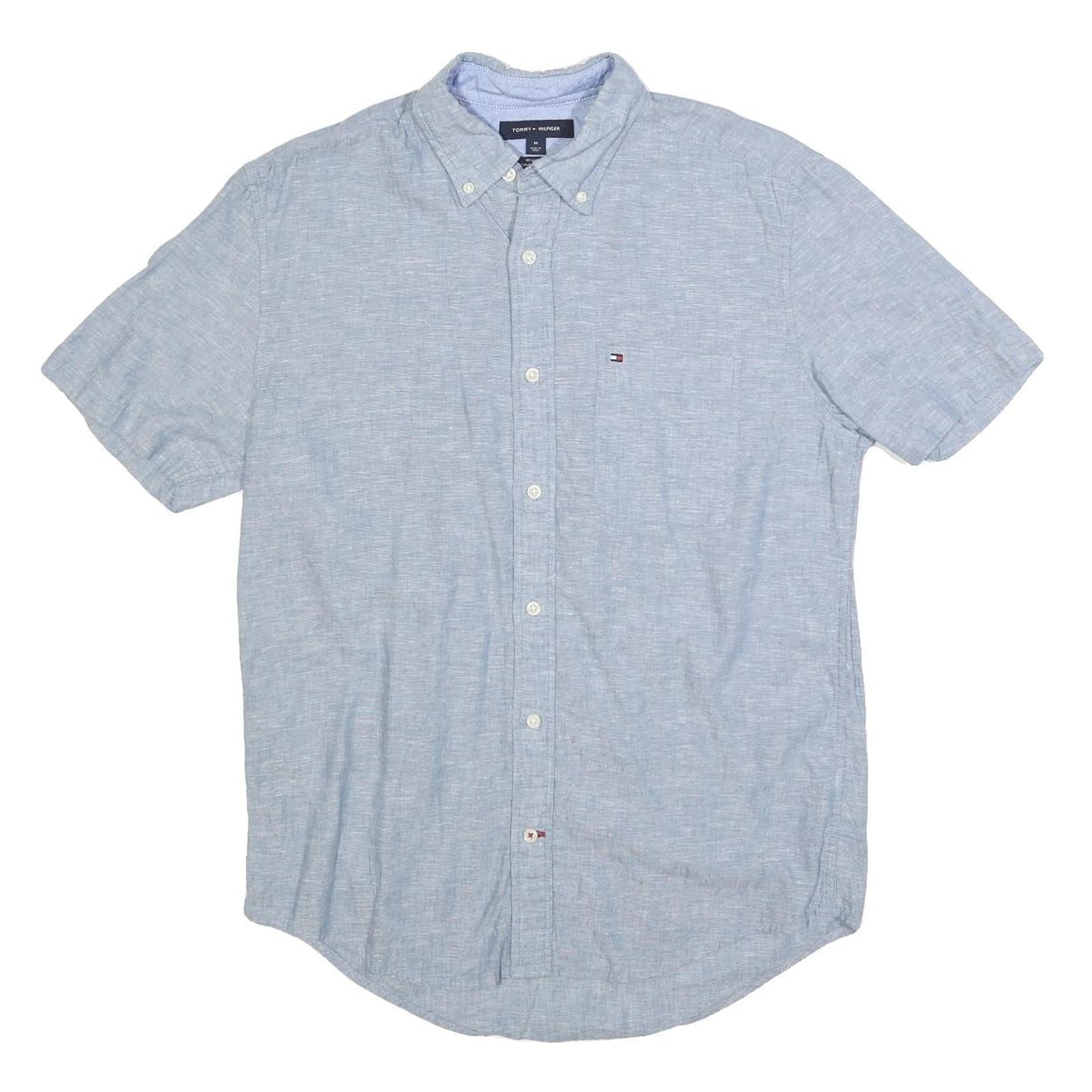 TOMMY HILFIGER Mens Blue Short Sleeve Cotton Blend Shirt M Casual Button-Down Refurbished - N/A refurbished available on Cerqular
