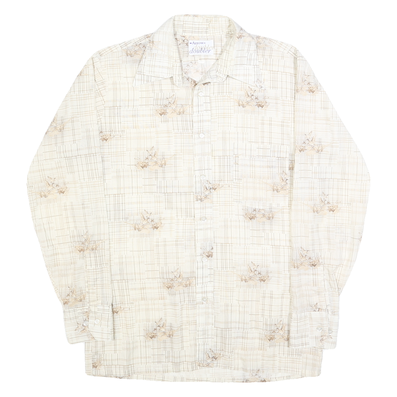 ARROW Mens Cream Patterned Shirt M Cotton Blend Classic Fit Casual Button Down Refurbished - N/A refurbished available on Cerqular