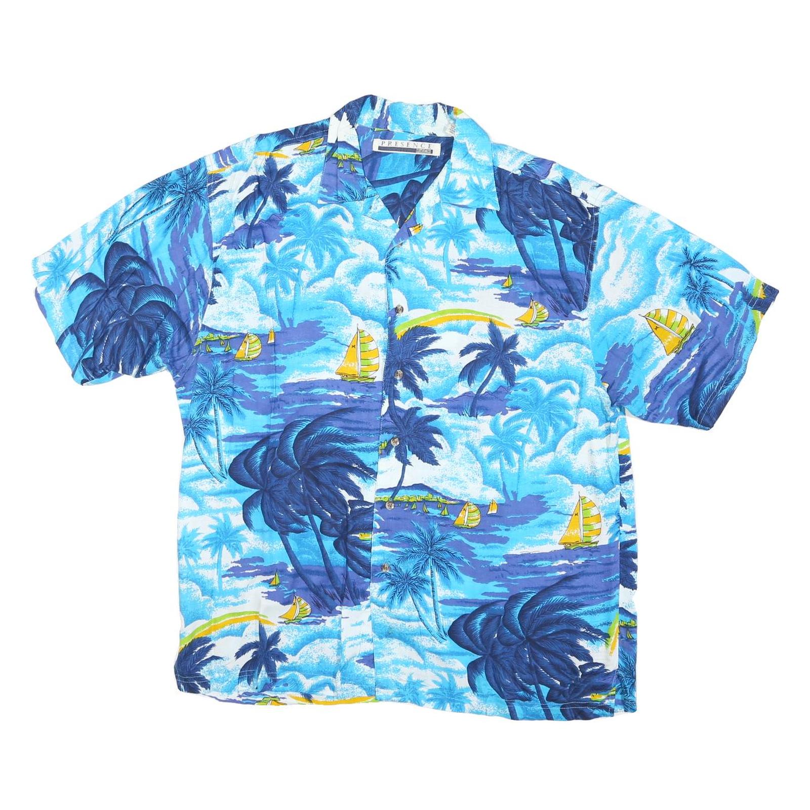 PRESENCE Womens Blue Tropical Print Shirt M Polyester Blend Short Sleeve Summer Refurbished - N/A refurbished available on Cerqular