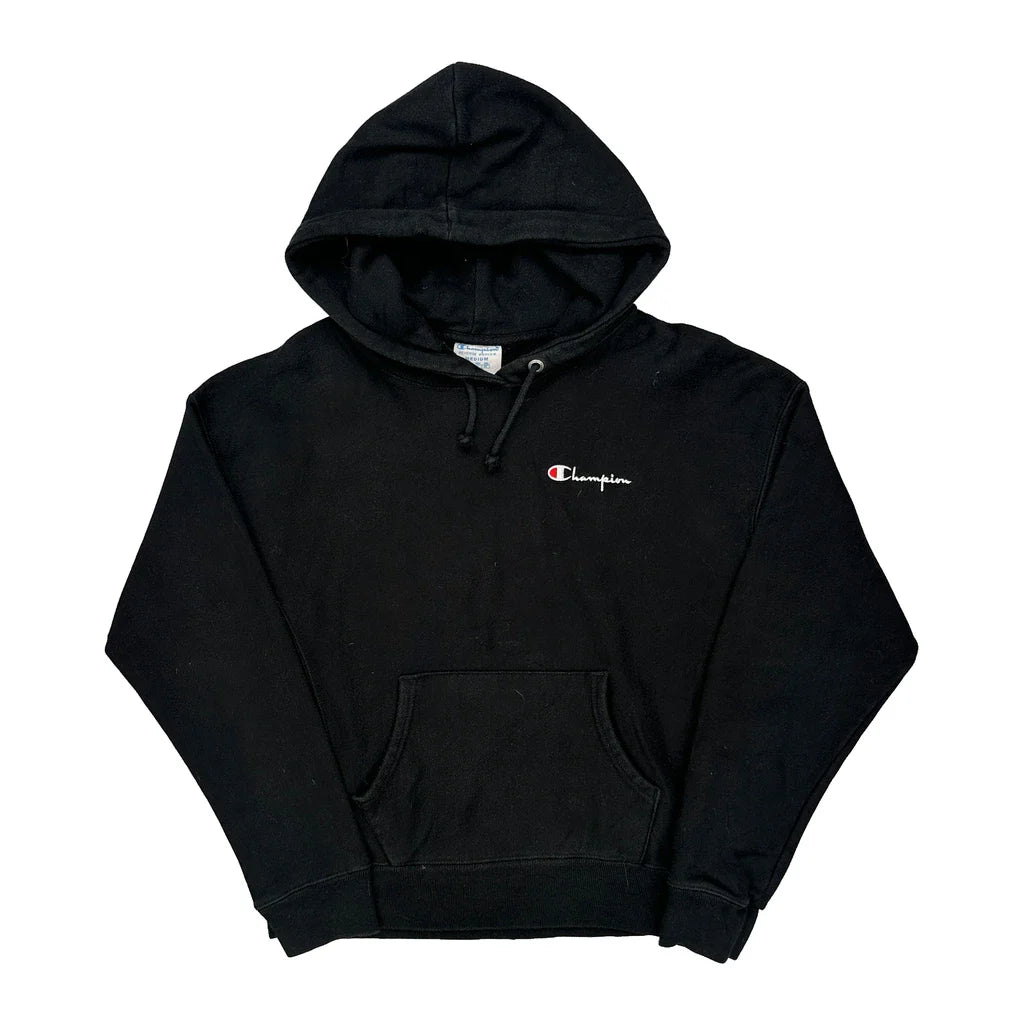 Reverse Weave Champion Hoodie - Medium Black Cotton Refurbished - Thrifted (note: this is a term often used to describe second- refurbished available on Cerqular