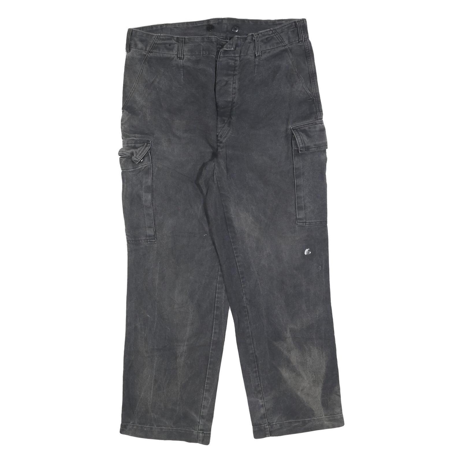 Mens Relaxed Fit Black Cargo Cotton Blend Jeans W36 L30 Zip Closure Utility Refurbished - N/A refurbished available on Cerqular