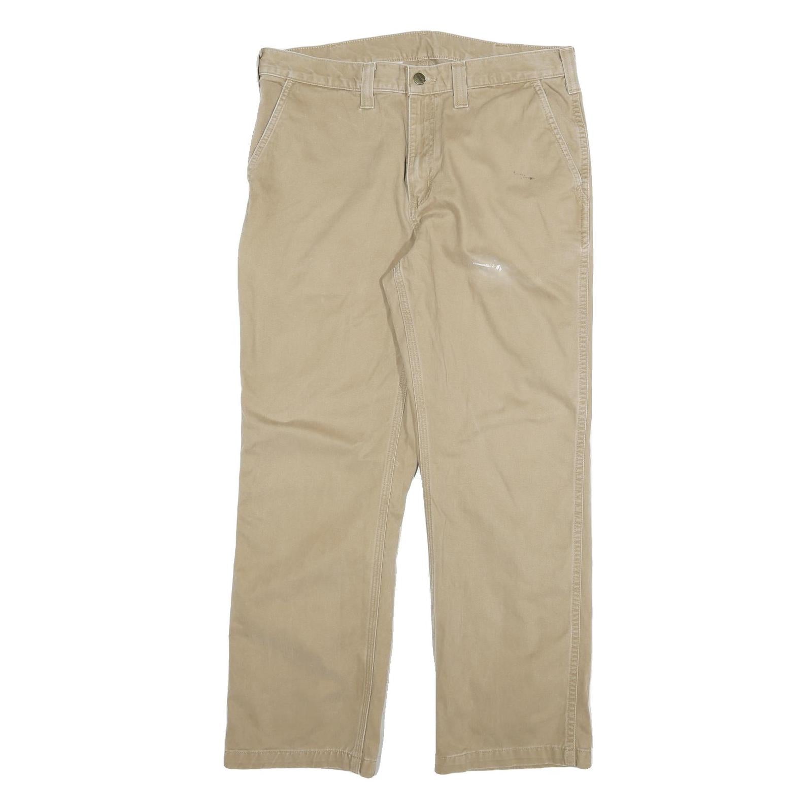 CARHARTT Mens Cotton Blend Beige Relaxed Straight Trousers W34 L29 Workwear Refurbished - N/A refurbished available on Cerqular