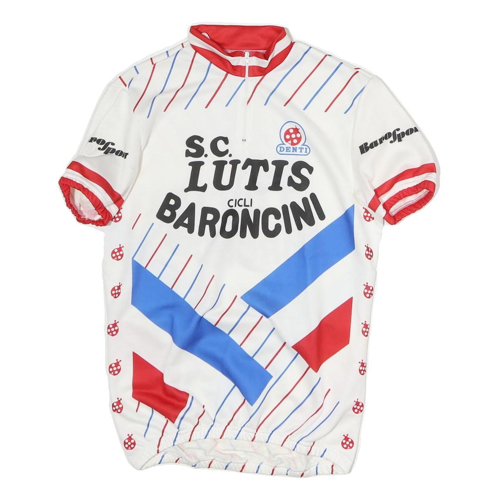 Mens White Red & Blue Cycling Jersey M Short Sleeve Quarter Zip Vintage Style Refurbished - N/A refurbished available on Cerqular
