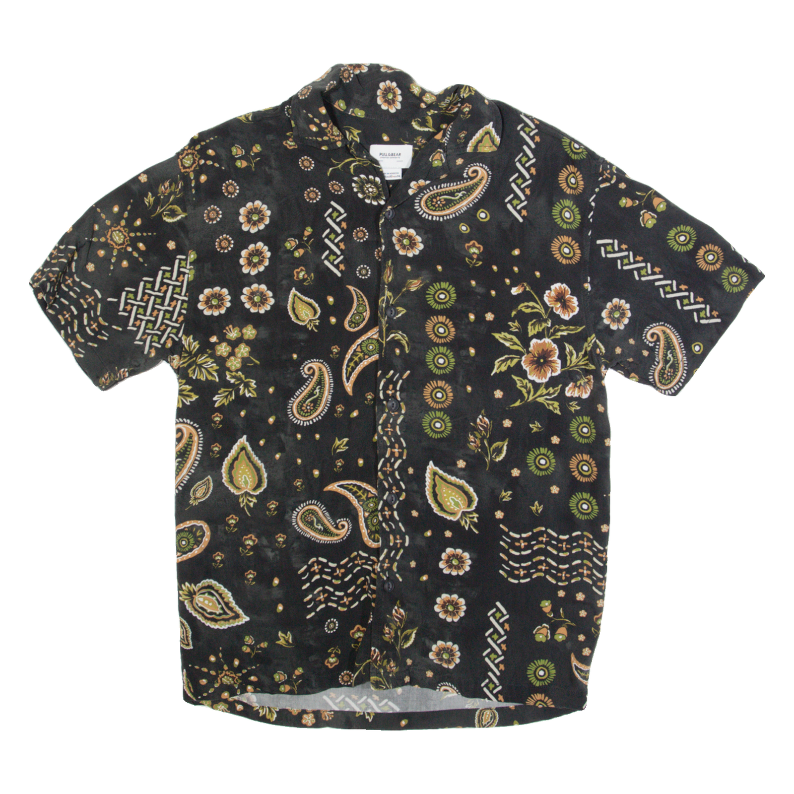 PULL & BEAR Mens Shirt Black Paisley XS Refurbished - N/A refurbished available on Cerqular