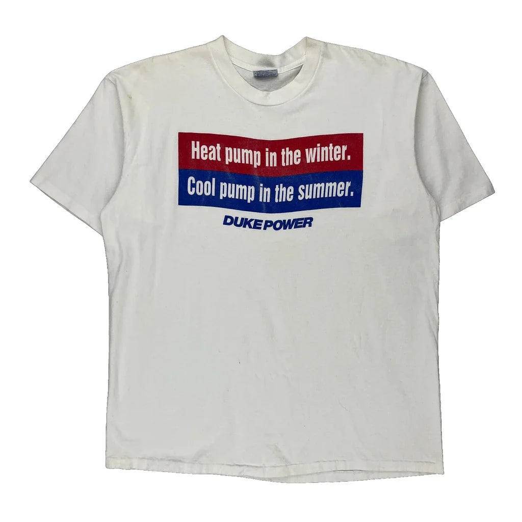 Duke Power All Sport T-Shirt - XL White Cotton Refurbished - Thrifted (note: this is a term often used to describe second- refurbished available on Cerqular
