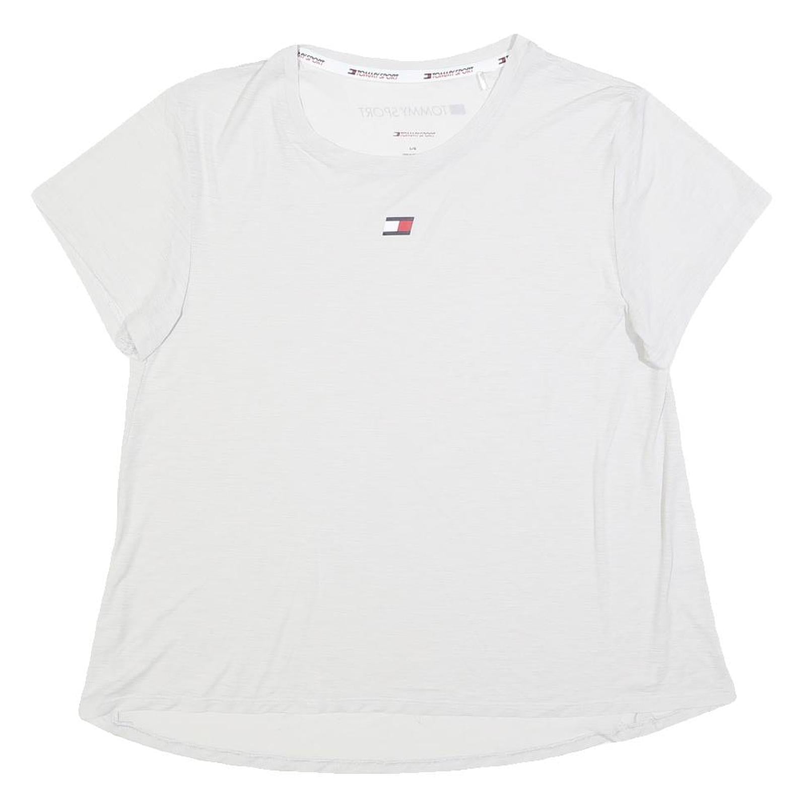 TOMMY HILFIGER Womens White T-Shirt L Short Sleeve Crew Neck Logo Print Refurbished - N/A refurbished available on Cerqular