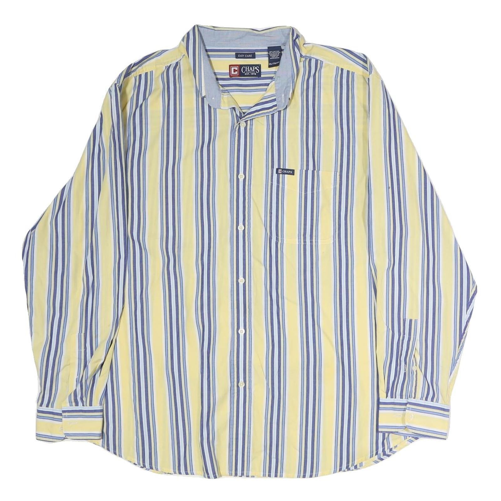 CHAPS Mens Yellow & Blue Striped Shirt 2XL Cotton Button Down Long Sleeve Refurbished - N/A refurbished available on Cerqular