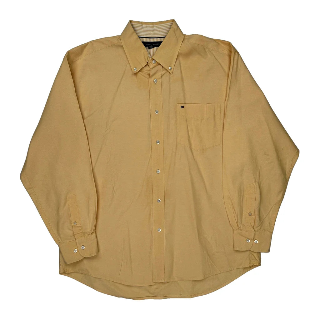 Tommy Hilfiger Shirt - Large Yellow Cotton Refurbished - Thrifted (note: this is a term often used to describe second- refurbished available on Cerqular
