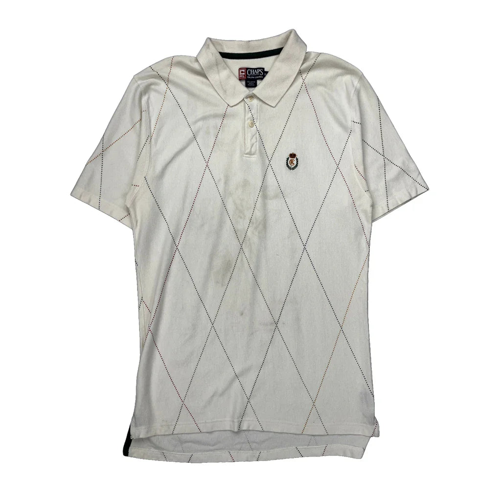 Chaps Ralph Lauren Argyle Polo Shirt - XL Cream Cotton Refurbished - Thrifted (note: this is a term often used to describe second- refurbished available on Cerqular