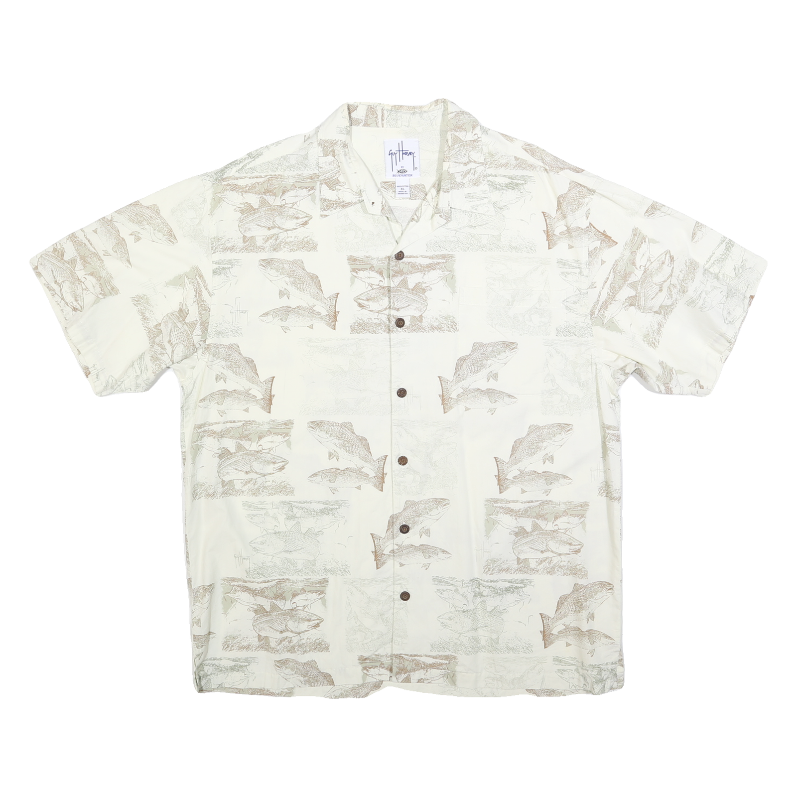 GUY HARVEY Mens Cream & Beige Printed Cotton Blend Shirt XL Relaxed Fit Casual Refurbished - N/A refurbished available on Cerqular