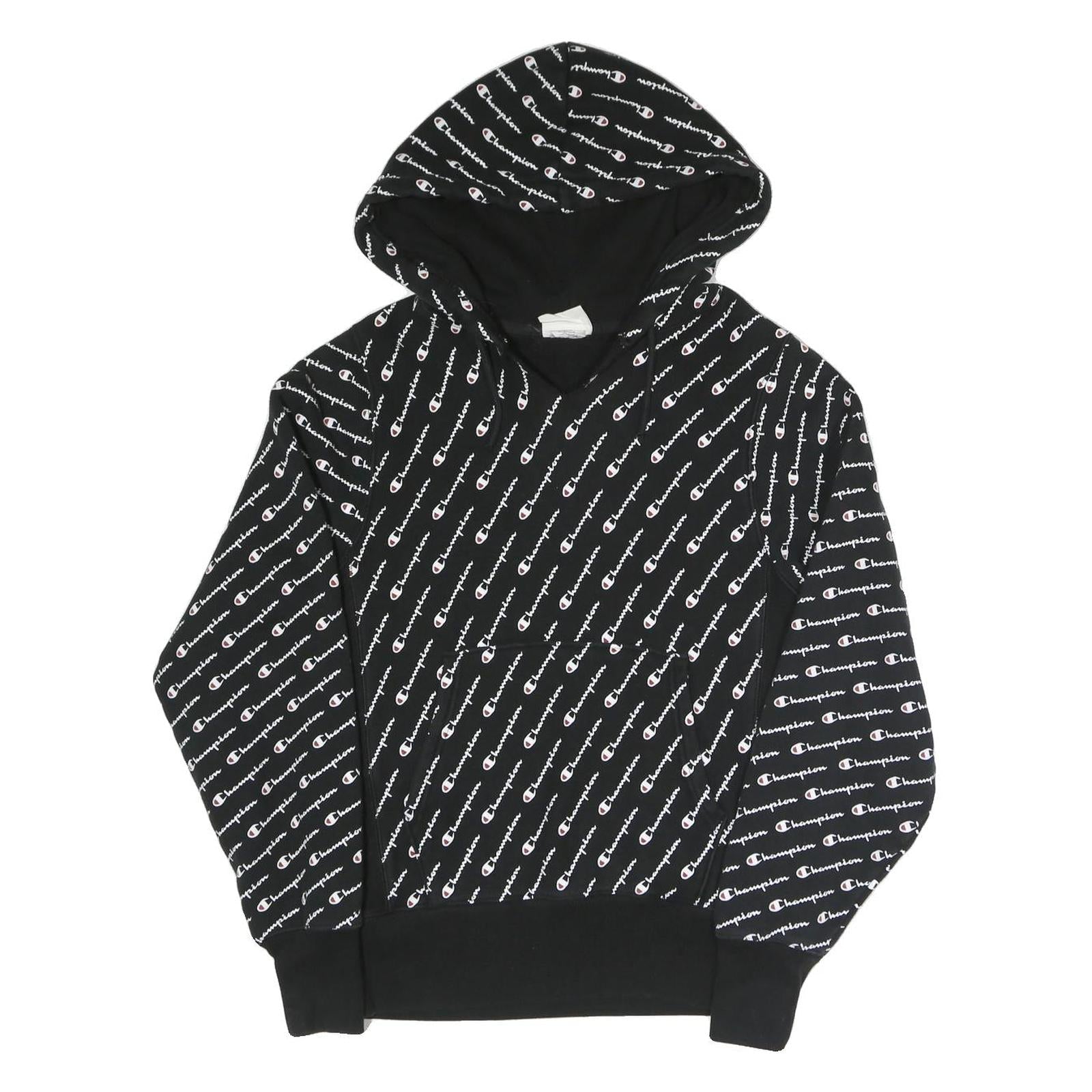 CHAMPION REVERSE WEAVE Mens Black All Over Print Pullover Hoodie S Refurbished - N/A refurbished available on Cerqular