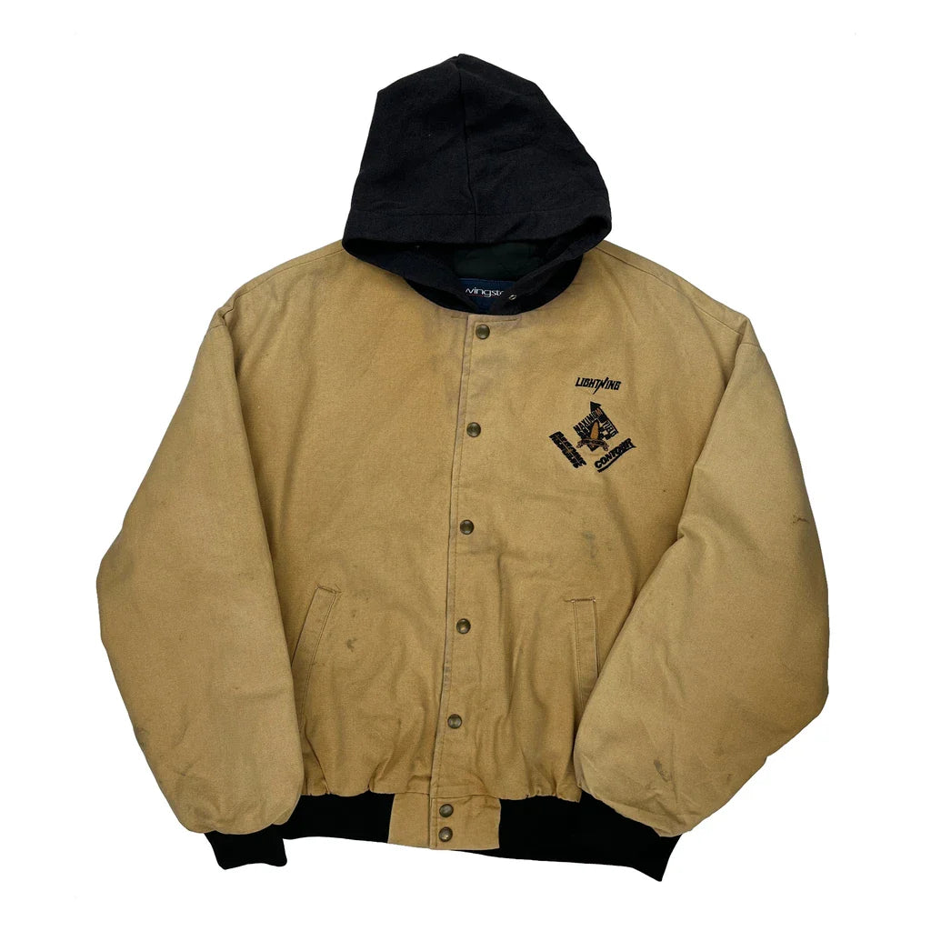 Made In USA Swingster Jacket - XL Beige Cotton Blend Refurbished - Thrifted (note: this is a term often used to describe second- refurbished available on Cerqular