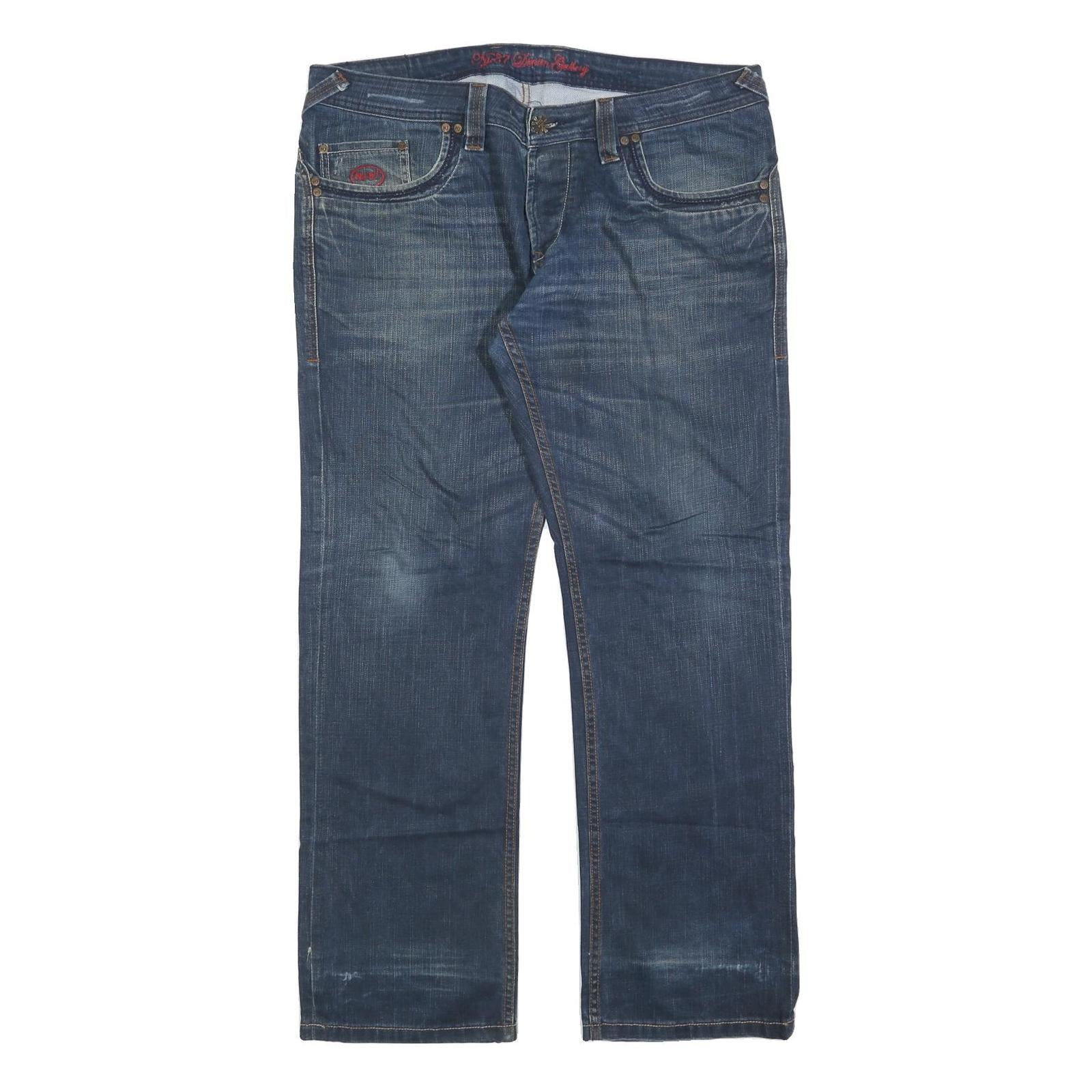 NJ 87 Mens Blue Regular Fit Straight Leg Denim Button W38 L32 Casual Jeans Refurbished - N/A refurbished available on Cerqular