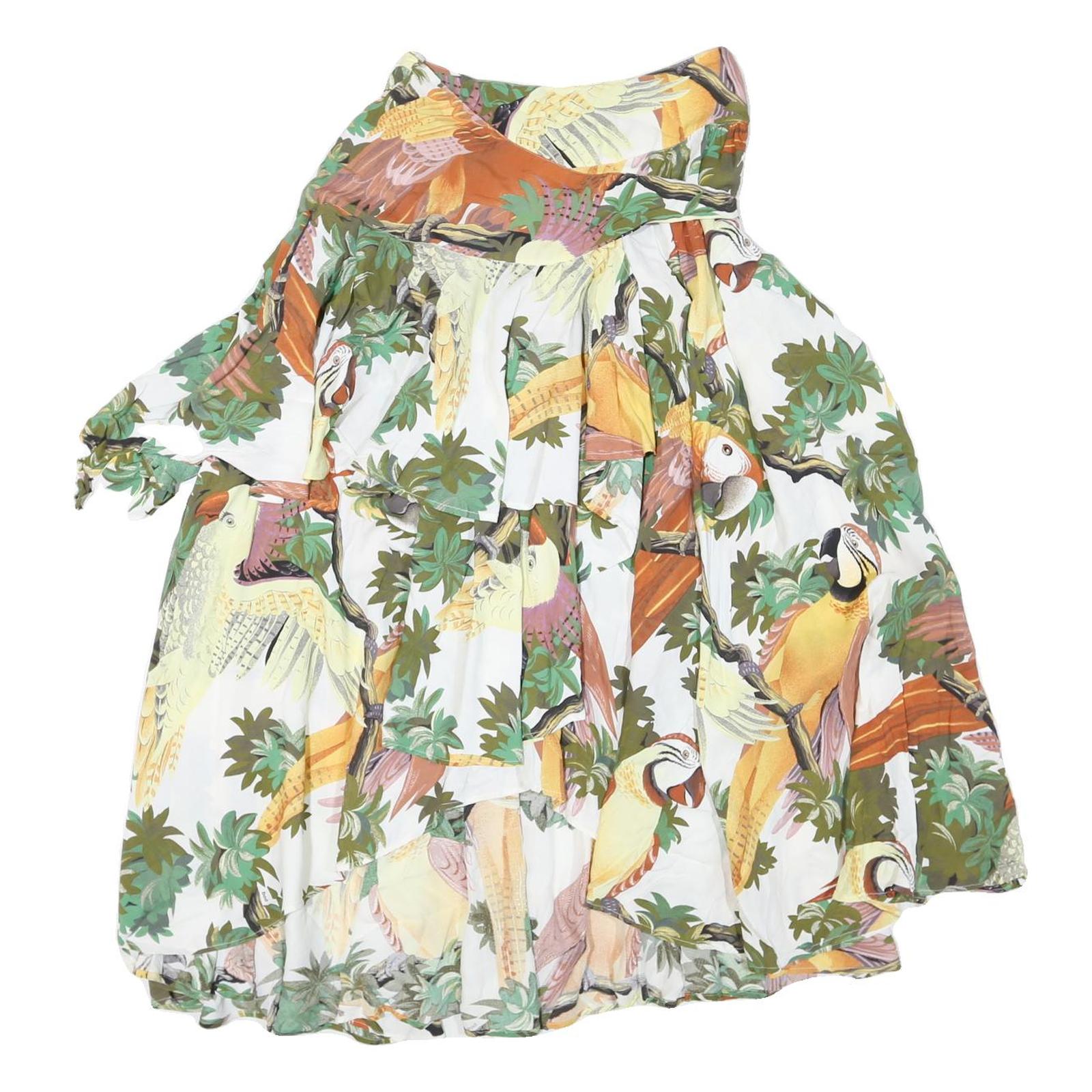 BOA PARIS Womens White & Green Parrot Print Swing Short Viscose Skirt S Refurbished - N/A refurbished available on Cerqular