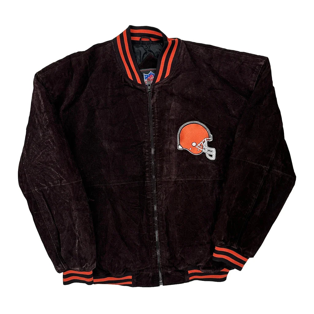 Buy Cleveland Browns Nfl Varsity Jacket - Medium Brown Polyester Refurbished - $194.29 Cleveland Browns Nfl Varsity Jacket - Medium Brown Polyester Refurbished - Thrifted (note: this is a term often used to describe second- refurbished available on Cerqular