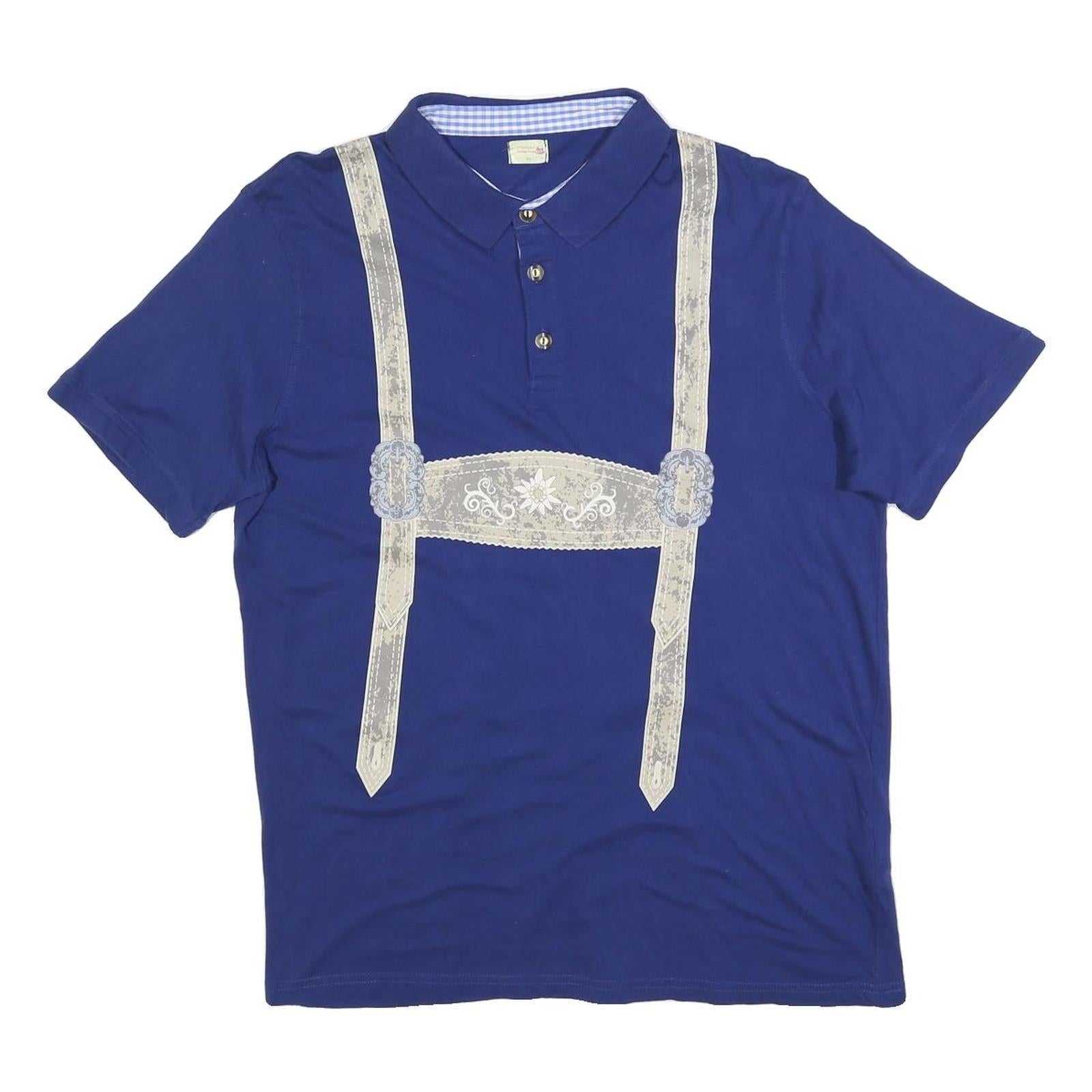 DER WILDSCHUTZ Mens Blue Short Sleeve Plain Polo Shirt L Cotton Blend Suspenders Refurbished - N/A refurbished available on Cerqular