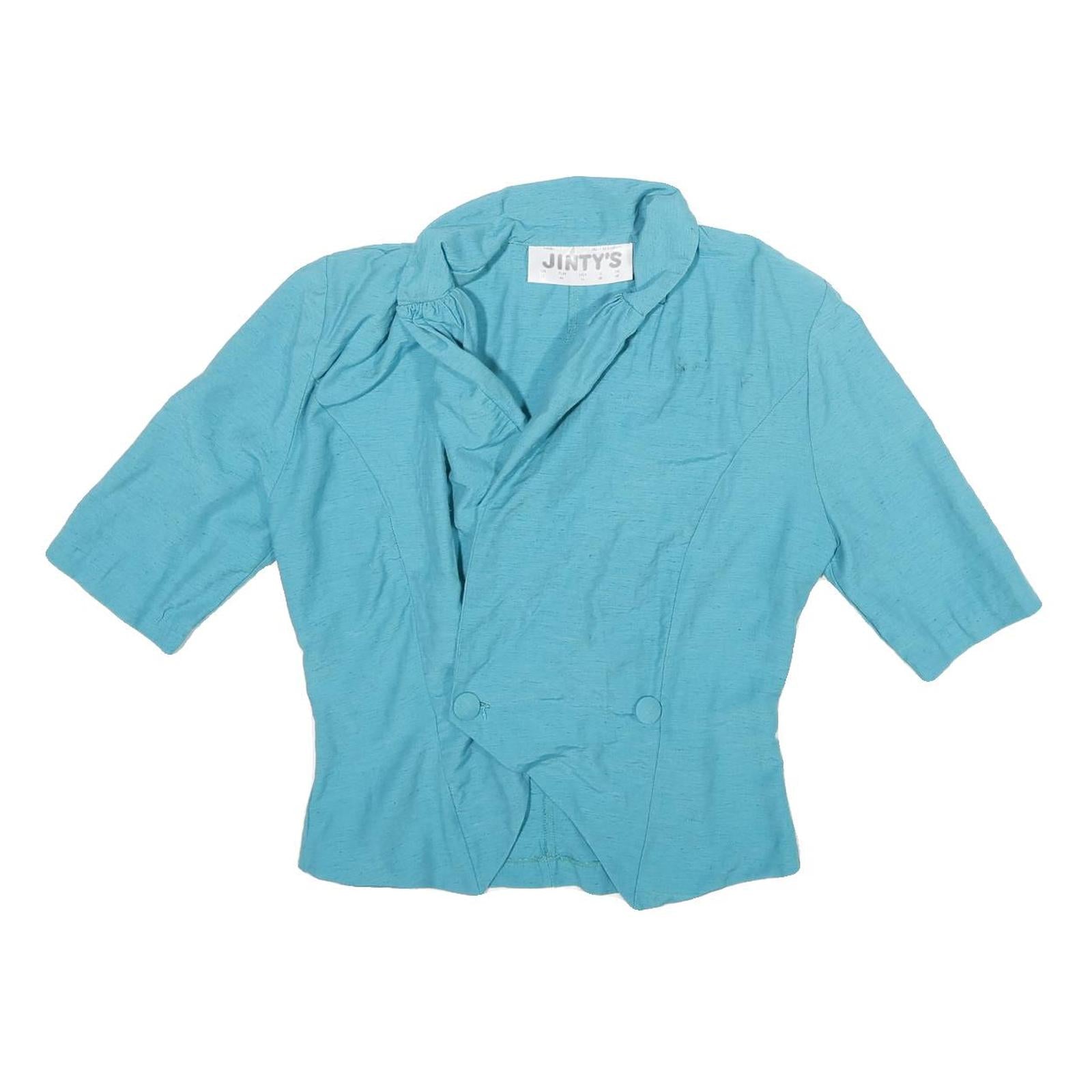 JINTY Womens Blue Cotton Blend Shirt 3/4 Sleeve Collared UK 12 Casual Elegant Refurbished - N/A refurbished available on Cerqular