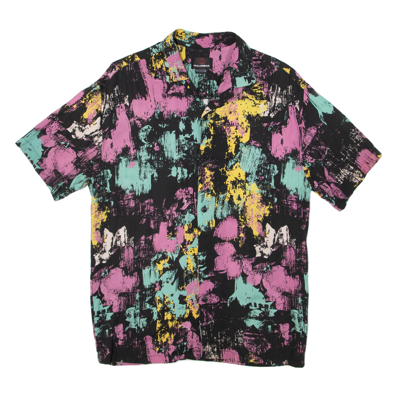 PULL & BEAR Mens Shirt Black Crazy Pattern S Refurbished - N/A refurbished available on Cerqular