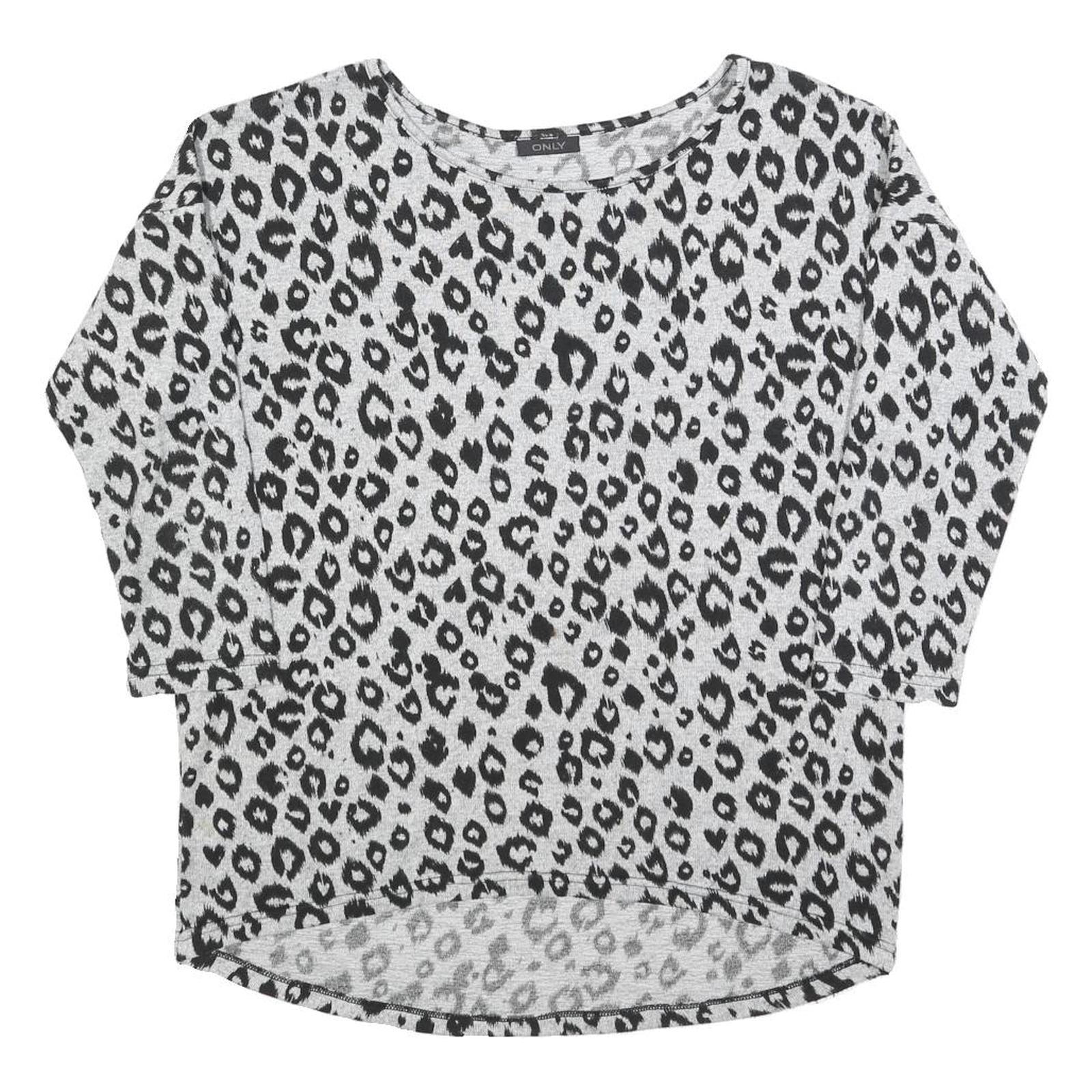 ONLY Womens Grey Black Animal Print Patterned Cotton Blend Jumper S Crew Neck Refurbished - N/A refurbished available on Cerqular