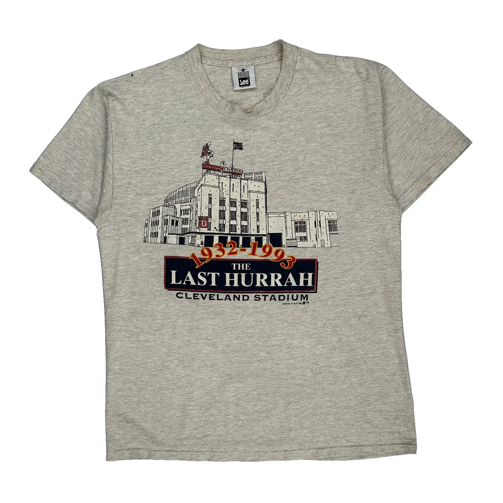 Made In USA Cleveland Indians Stadium Lee Graphic T-Shirt - Large Grey Cotton Refurbished - Thrifted (note: this is a term often used to describe second- refurbished available on Cerqular