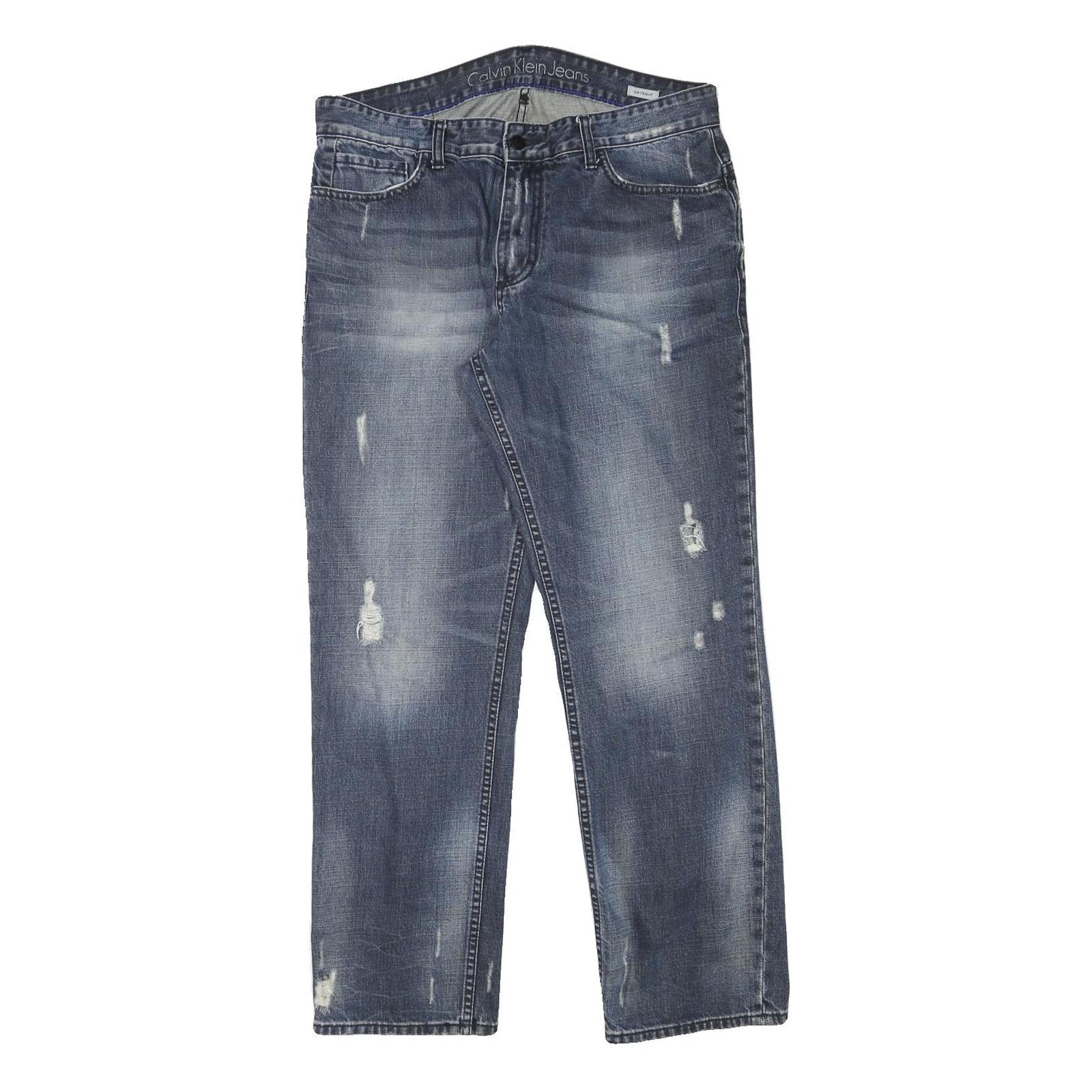 CALVIN KLEIN JEANS Mens Slim Blue Denim Medium W34 L30 Distressed Zip Refurbished - N/A refurbished available on Cerqular