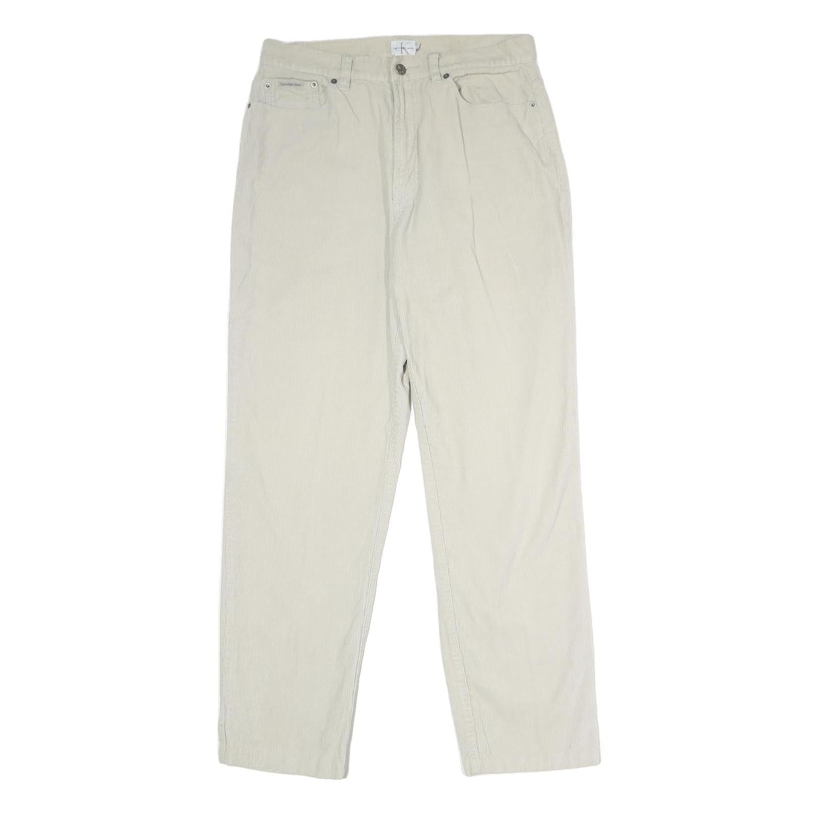CALVIN KLEIN JEANS Womens Cotton Cream Regular Fit Straight Leg Trousers W32 L32 Refurbished - N/A refurbished available on Cerqular