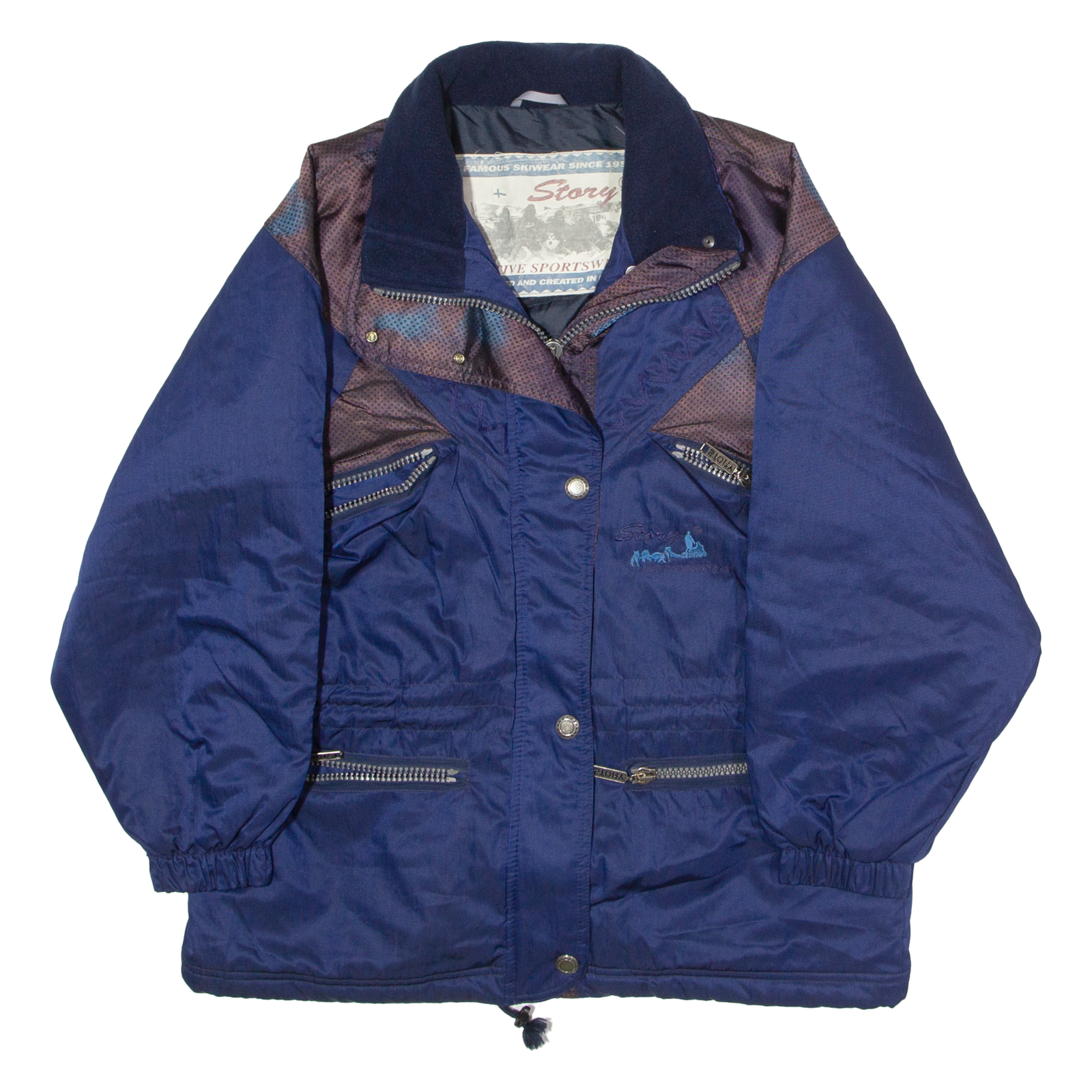 STORY Womens Jacket Blue 90s Colourblock UK 14 Refurbished - N/A refurbished available on Cerqular