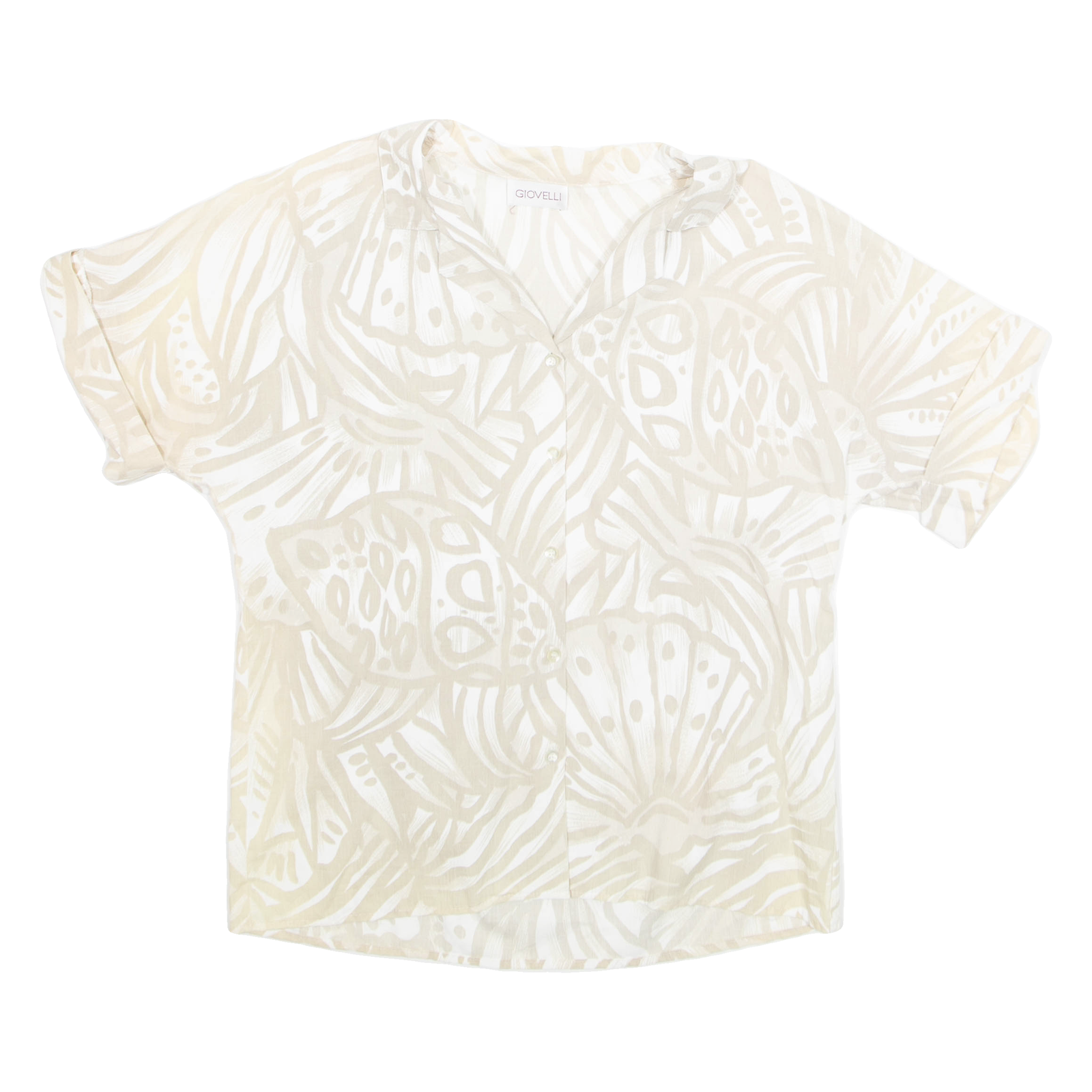 GIOVELLI Womens Printed Blouse Beige Collared Crazy Pattern M Refurbished - N/A refurbished available on Cerqular