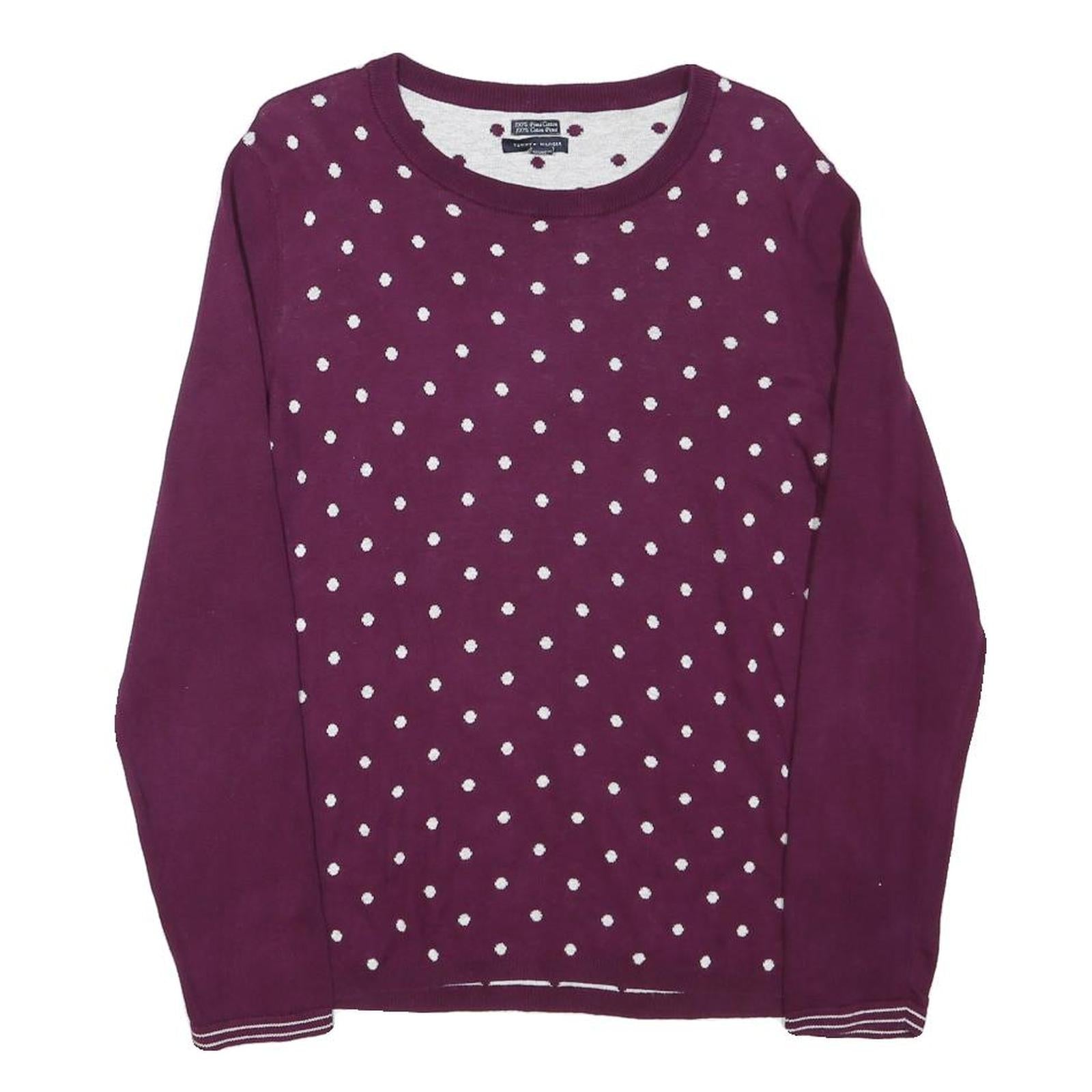 TOMMY HILFIGER Womens Maroon & White Patterned Crew Neck Basic Knit Jumper L Refurbished - N/A refurbished available on Cerqular