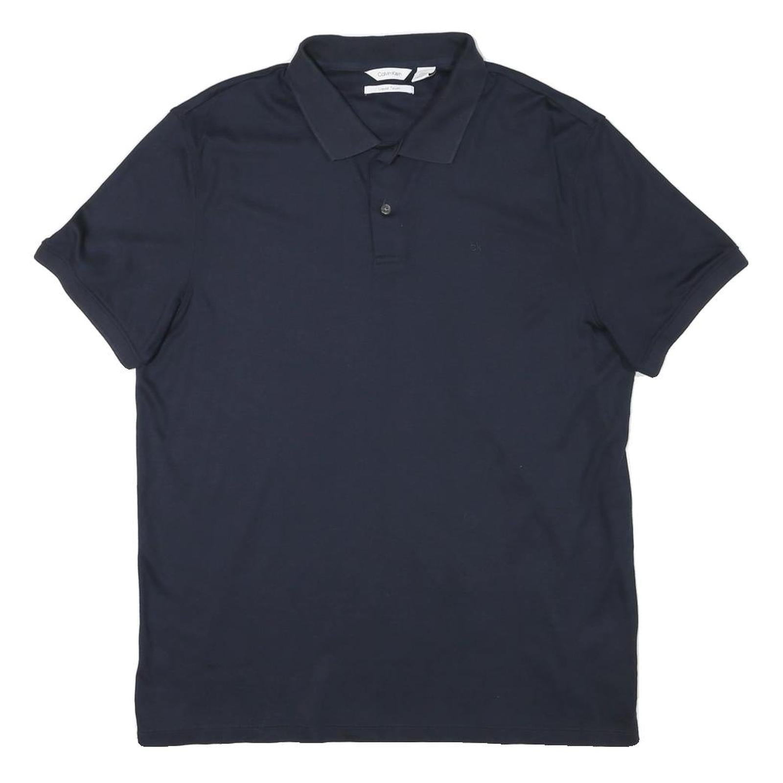 CALVIN KLEIN Mens Navy Plain Short Sleeve Polo Shirt L Classic Cotton Blend Refurbished - N/A refurbished available on Cerqular